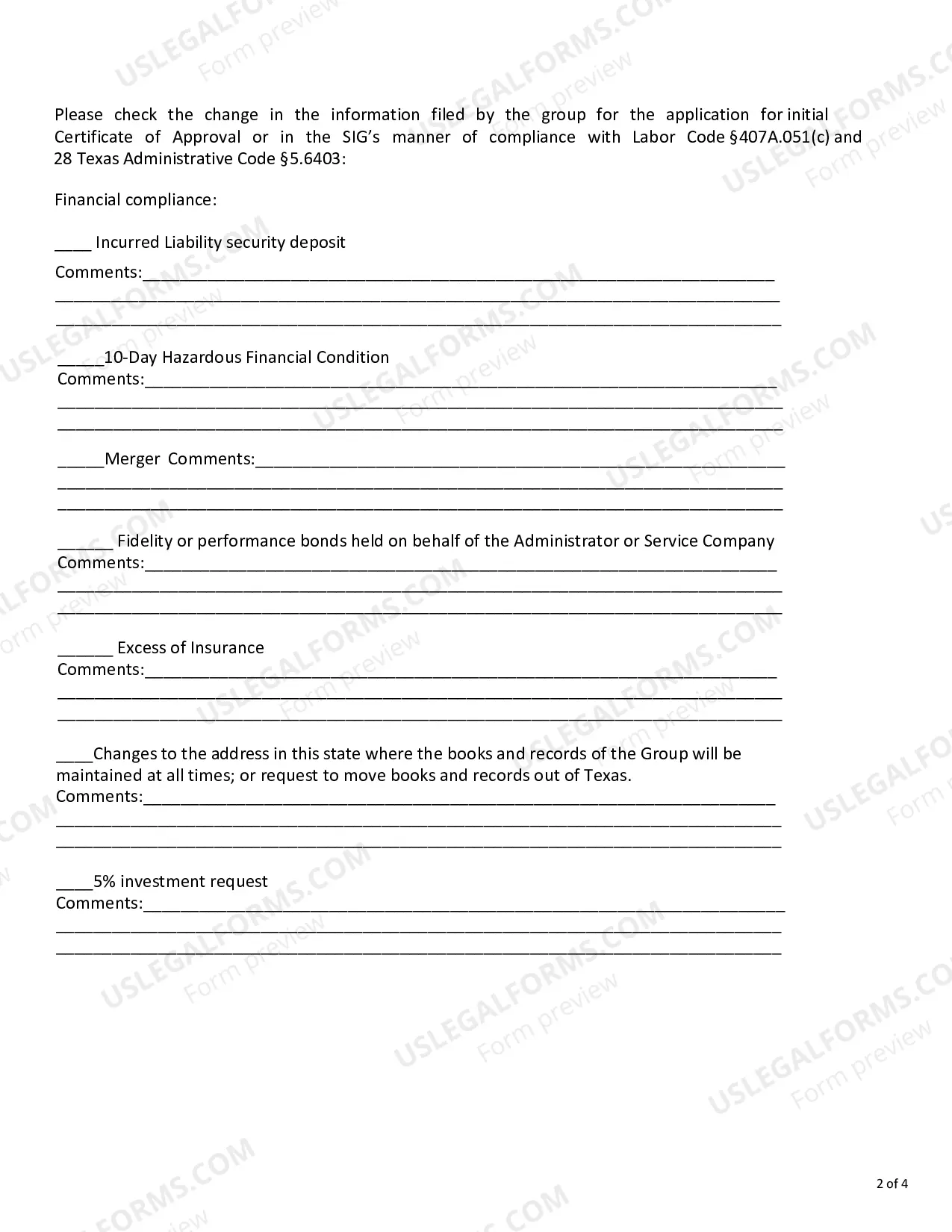 Preview Workers Compensation Self-Insurance Group (SIG) Notification Form