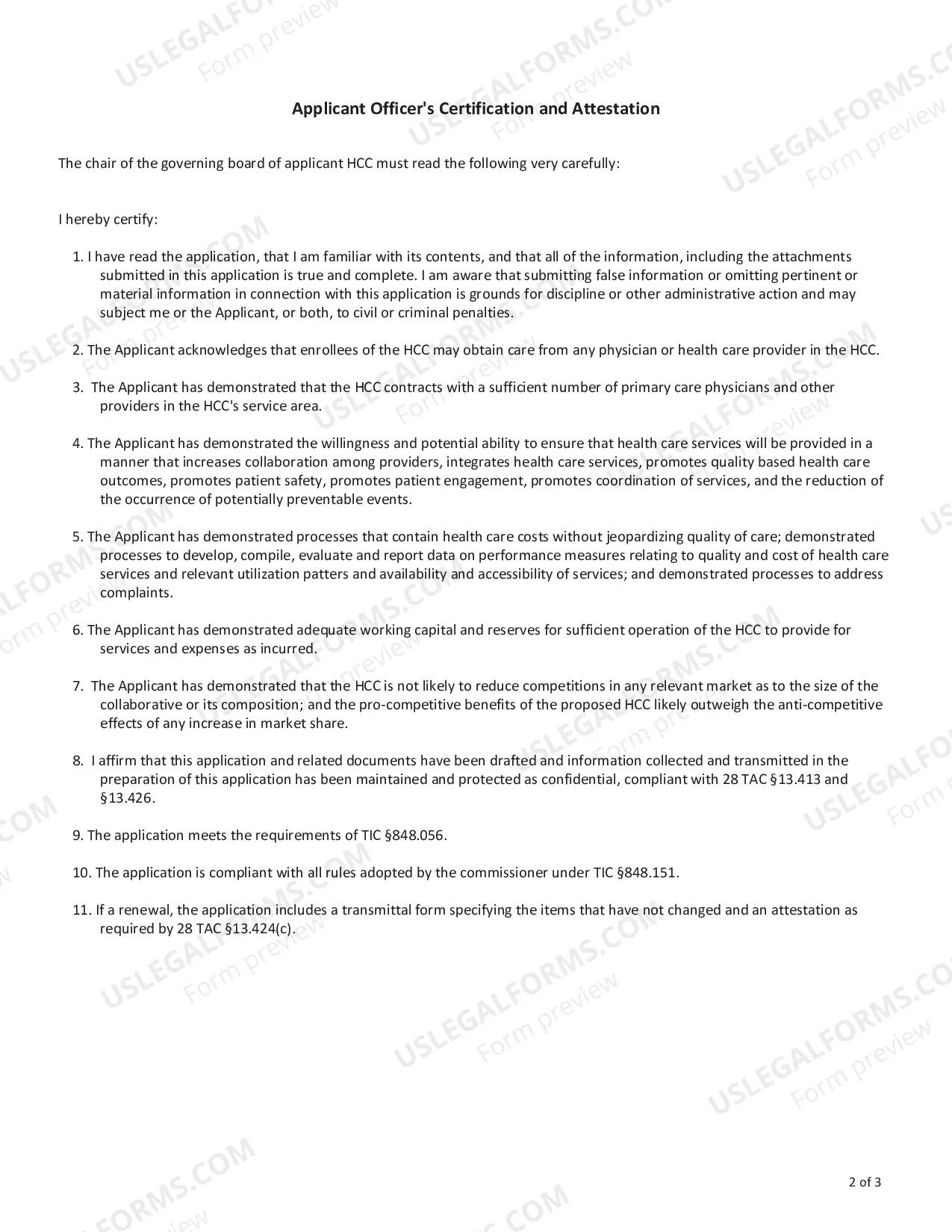Preview Application for Certificate of Authority to do the business of a Health Care Collaborative in the state of Texas