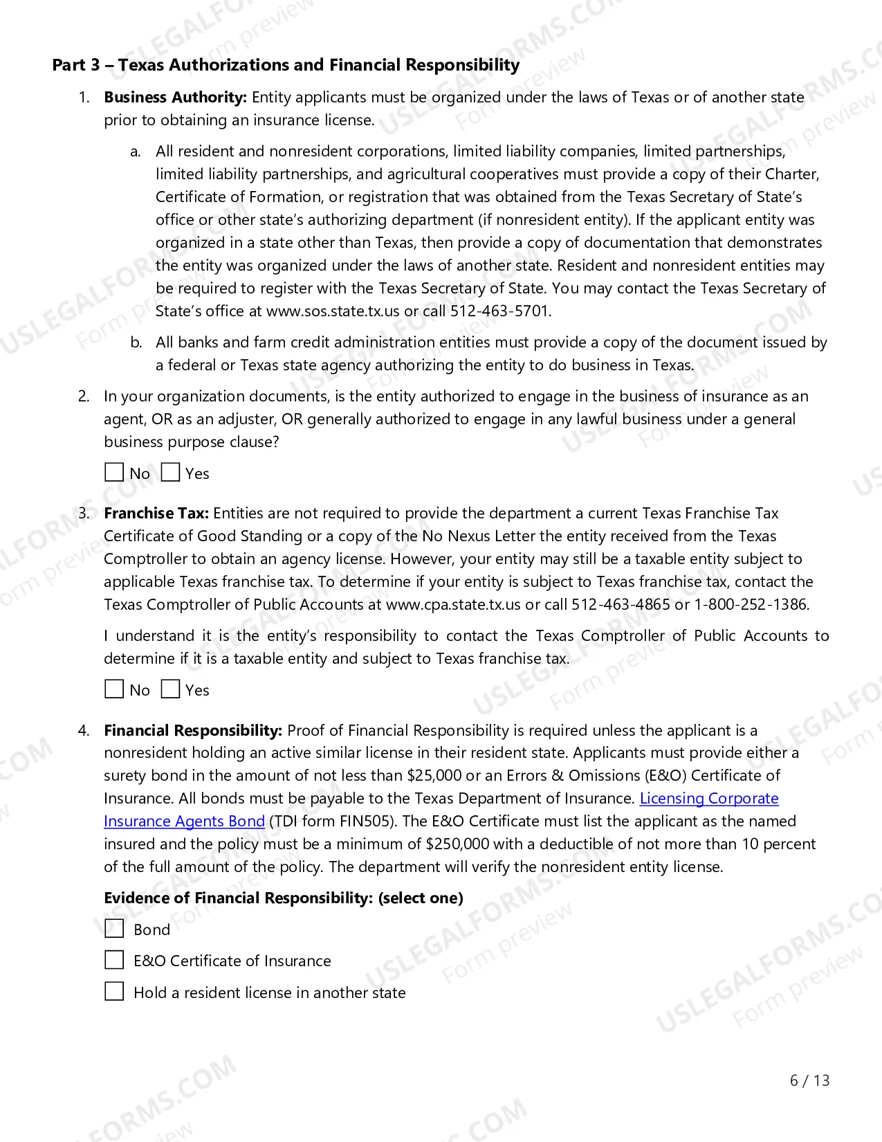 Preview Licensing Application for Insurance Agency License