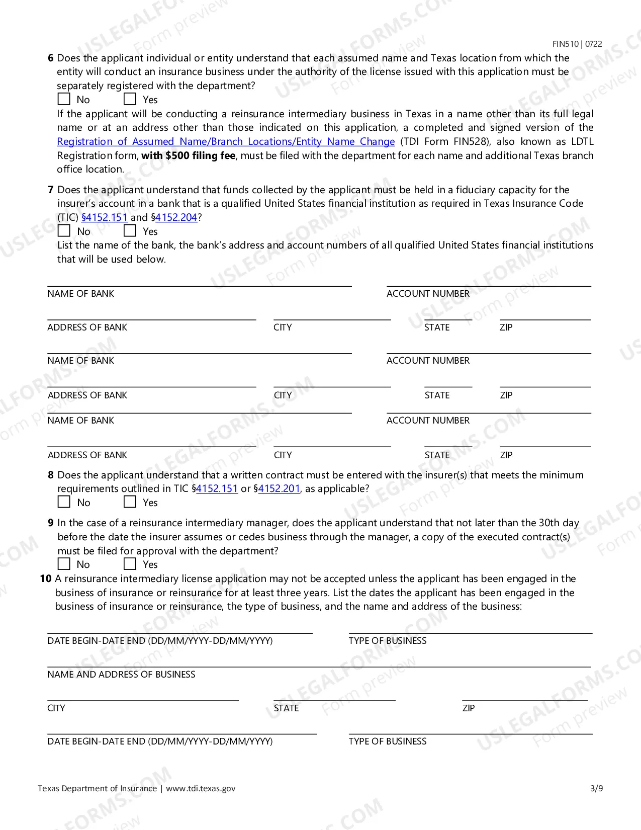 Preview Licensing Application for Reinsurance Intermediary License