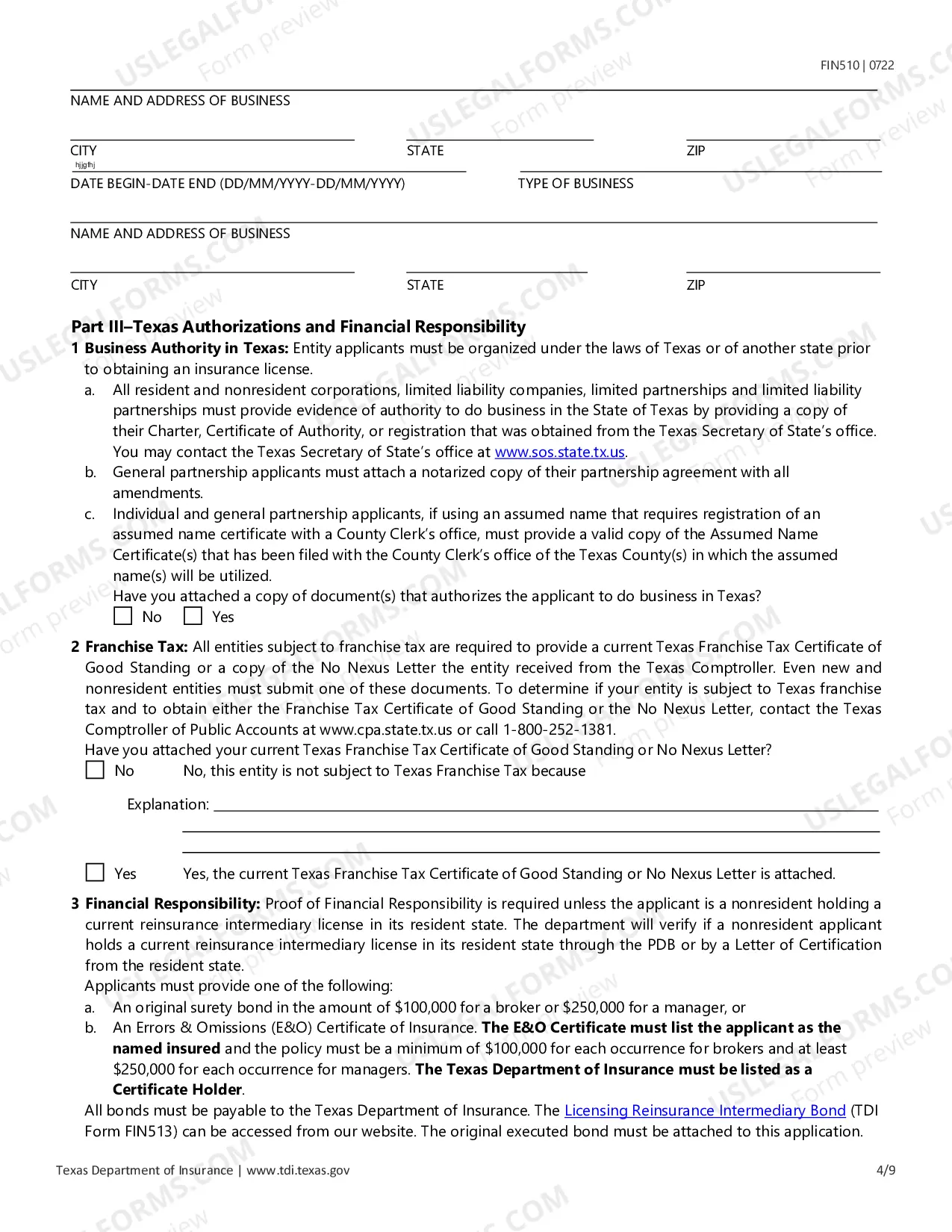 Preview Licensing Application for Reinsurance Intermediary License