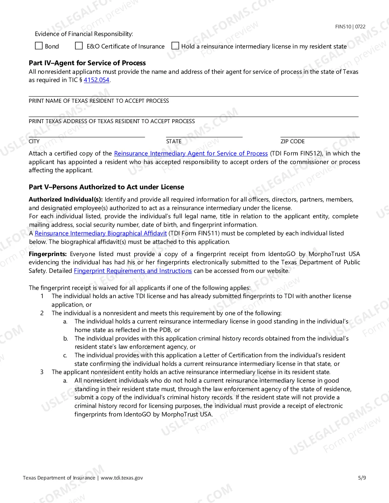Preview Licensing Application for Reinsurance Intermediary License