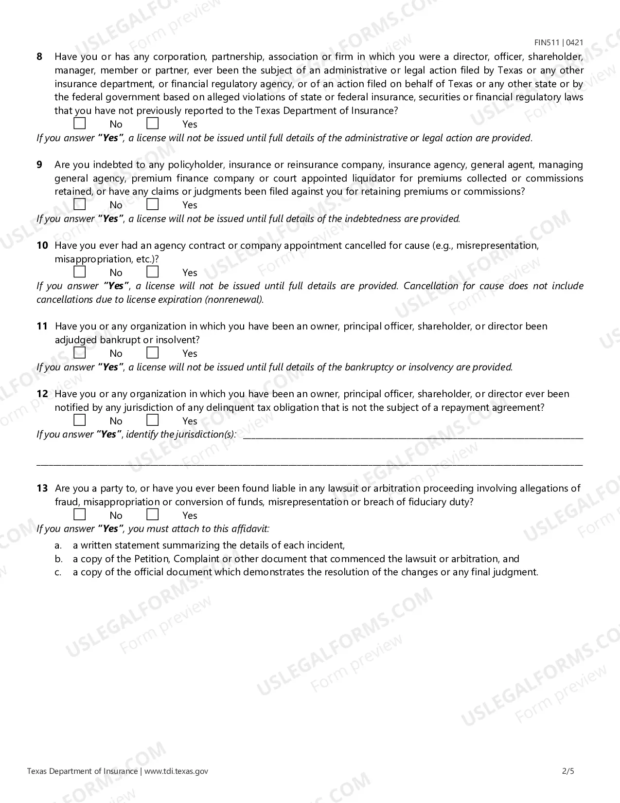 Preview Licensing Reinsurance Intermediary Biographical Affidavit