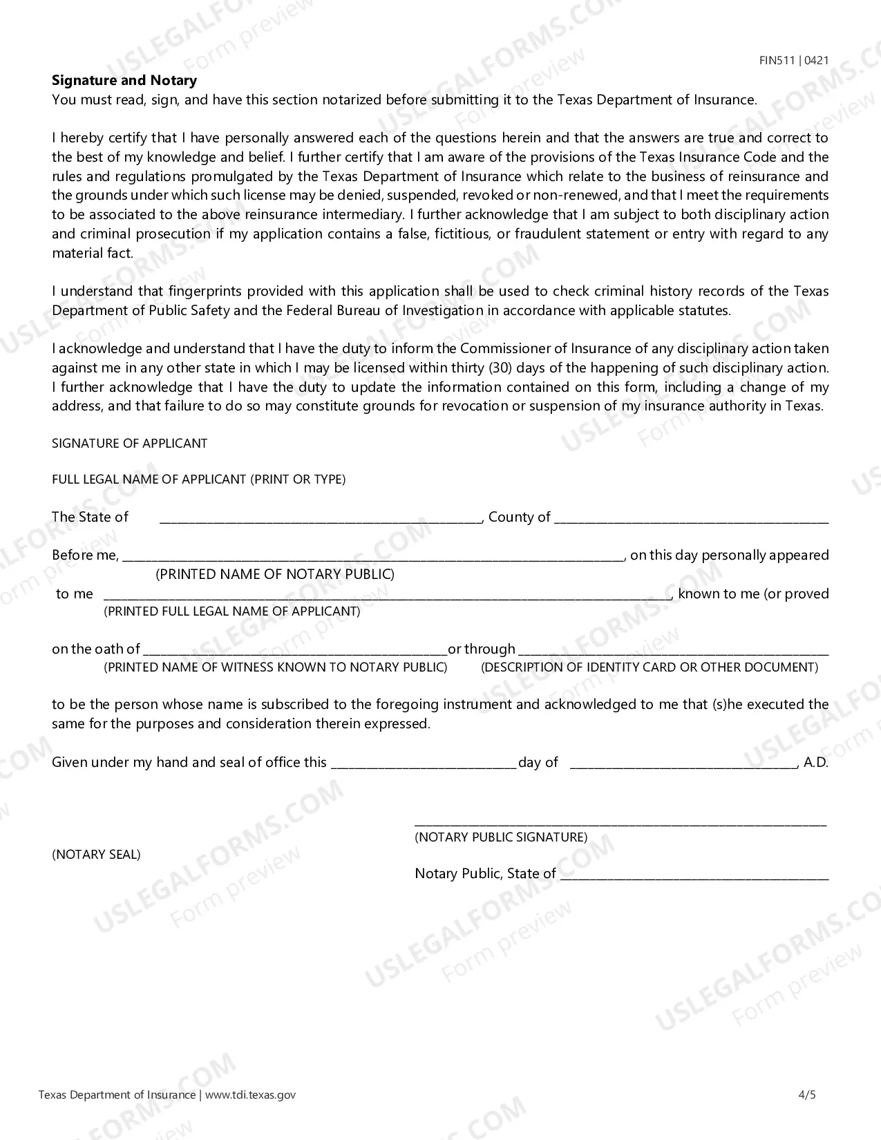 Preview Licensing Reinsurance Intermediary Biographical Affidavit