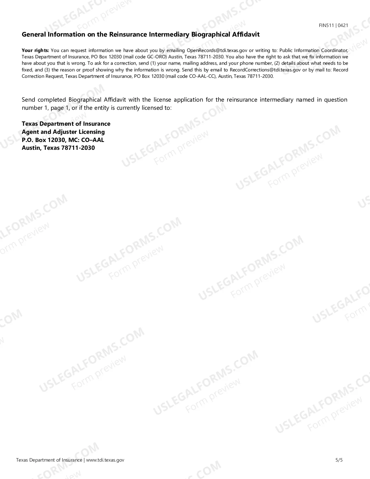 Preview Licensing Reinsurance Intermediary Biographical Affidavit