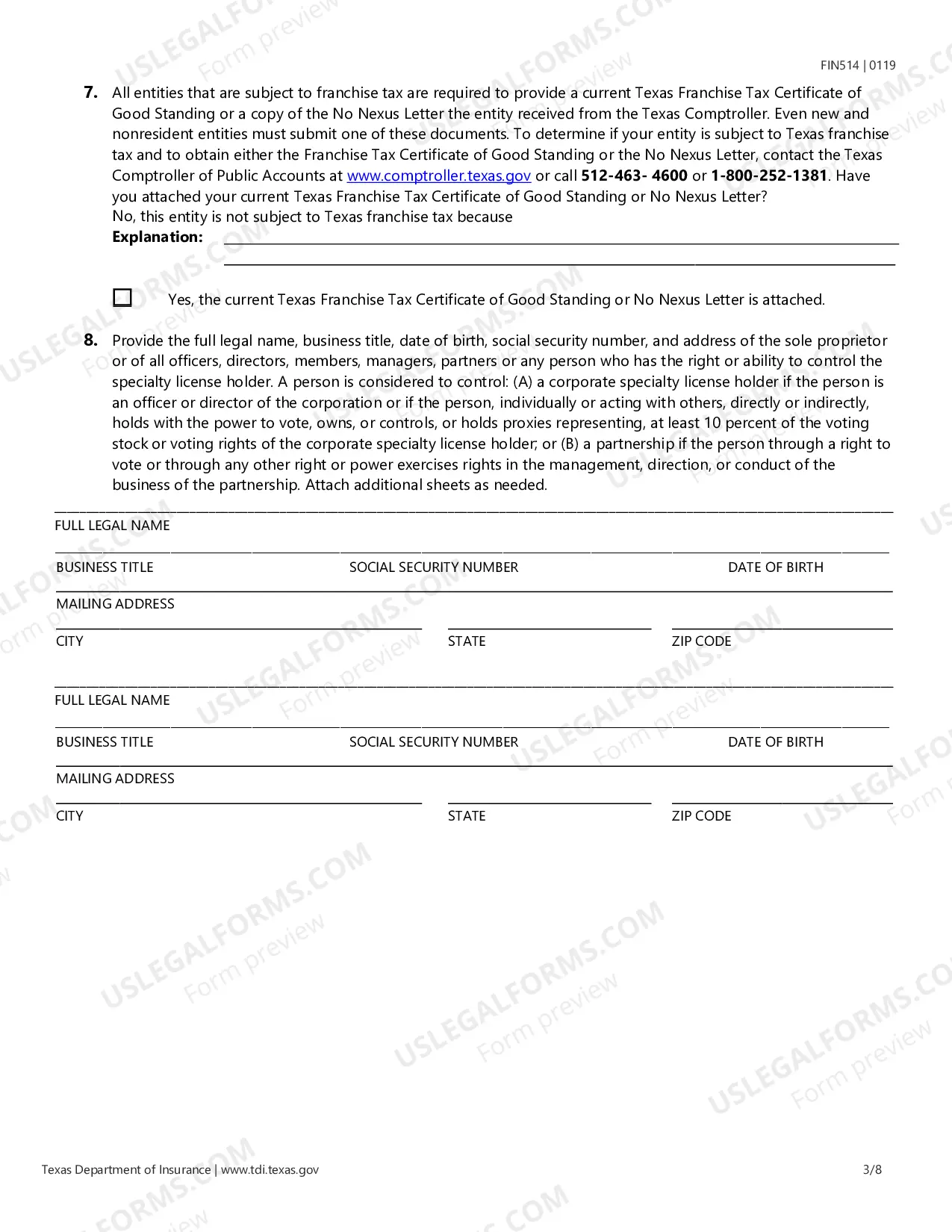 Preview Specialty Insurance License Application