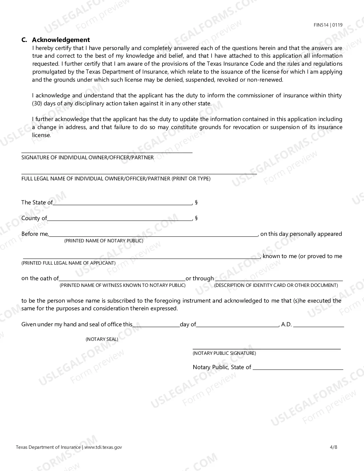 Preview Specialty Insurance License Application