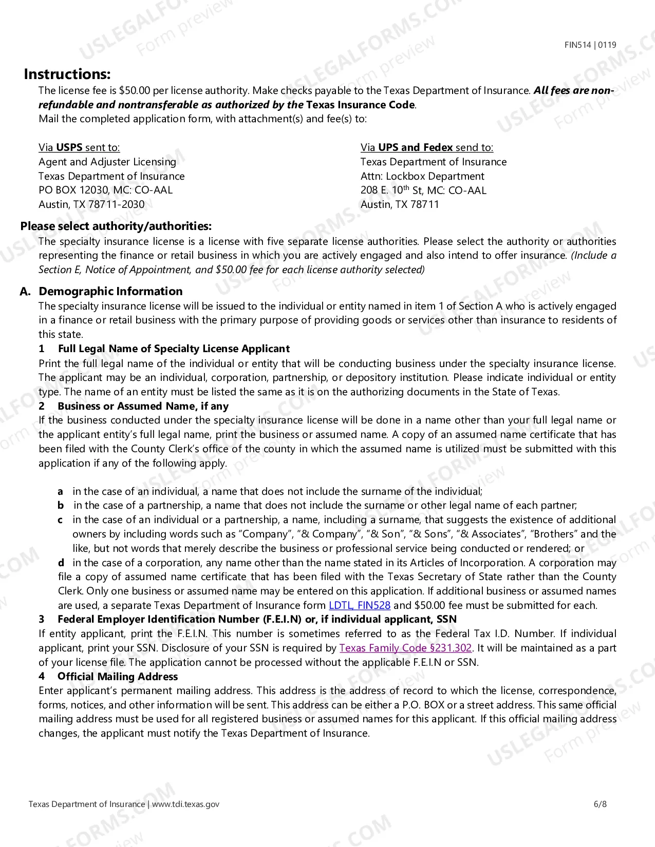 Preview Specialty Insurance License Application