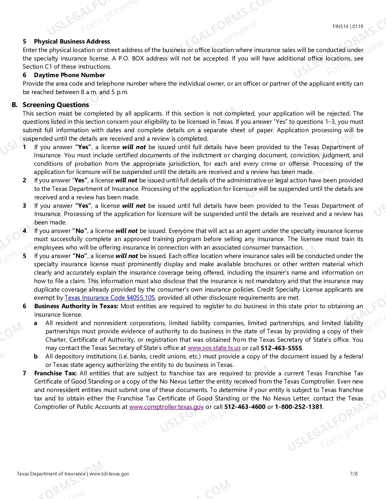 Preview Specialty Insurance License Application