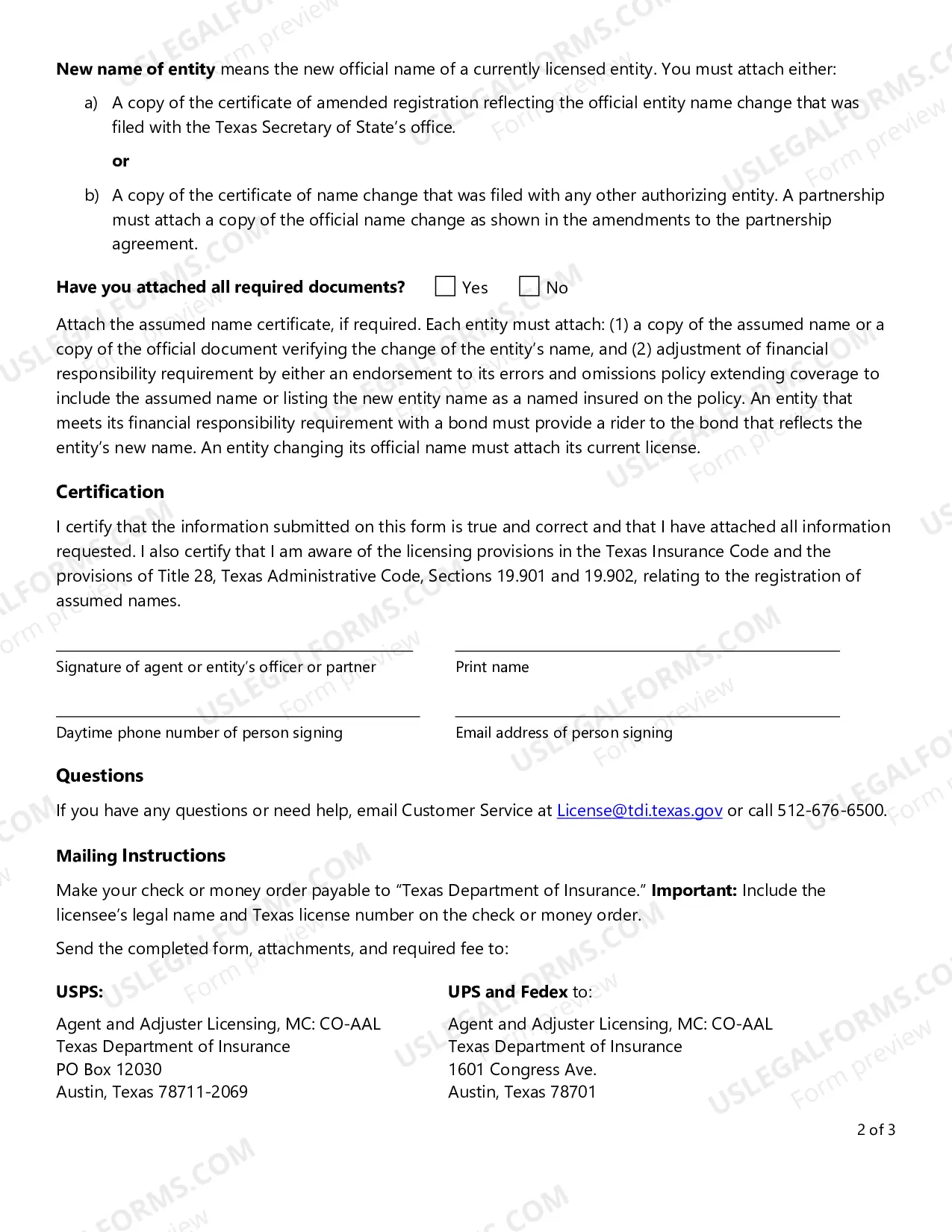 Preview Registration of Assumed Name/Branch Locations/Entity Name Change