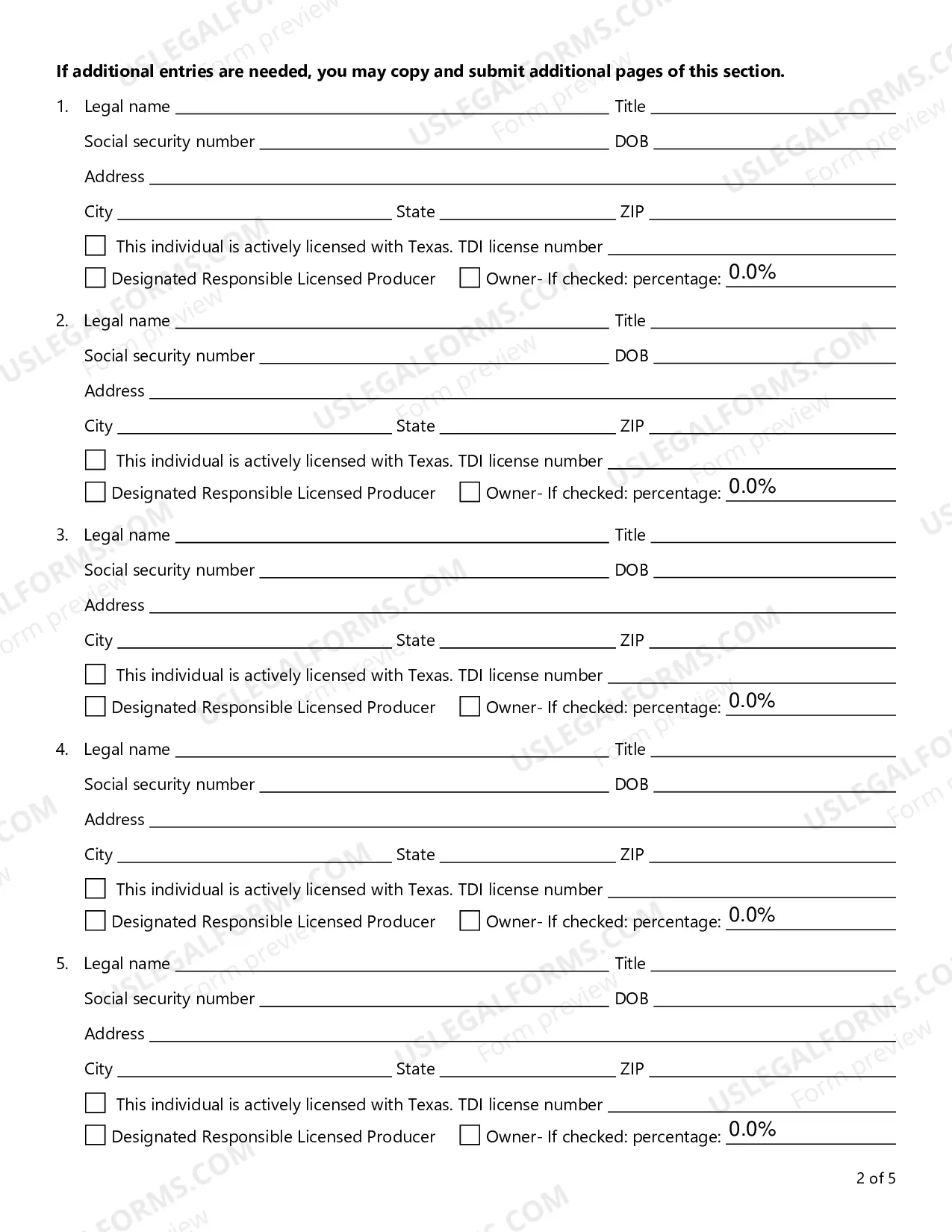 Preview Biographical Form and Certification of License Qualification Following A Change of Control