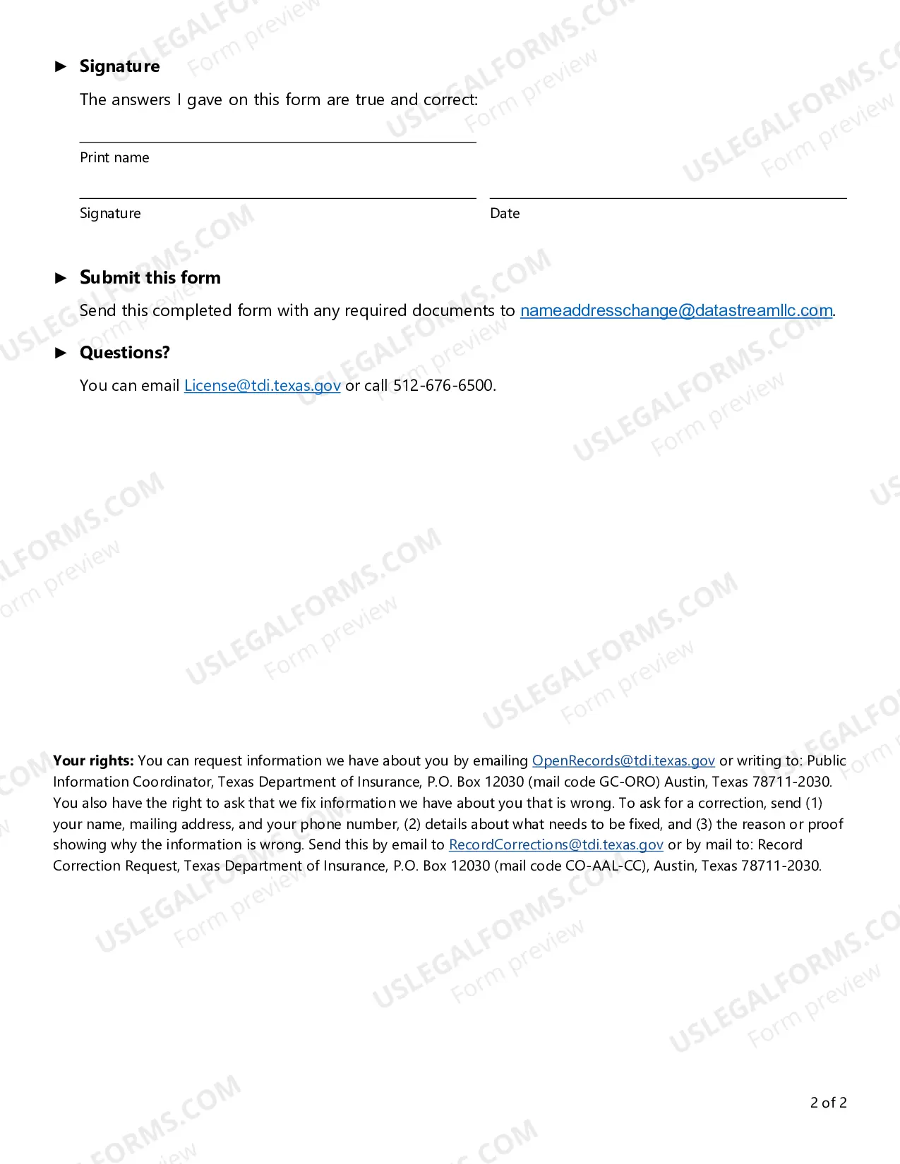 Preview Licensee Name/Address Change Request Form
