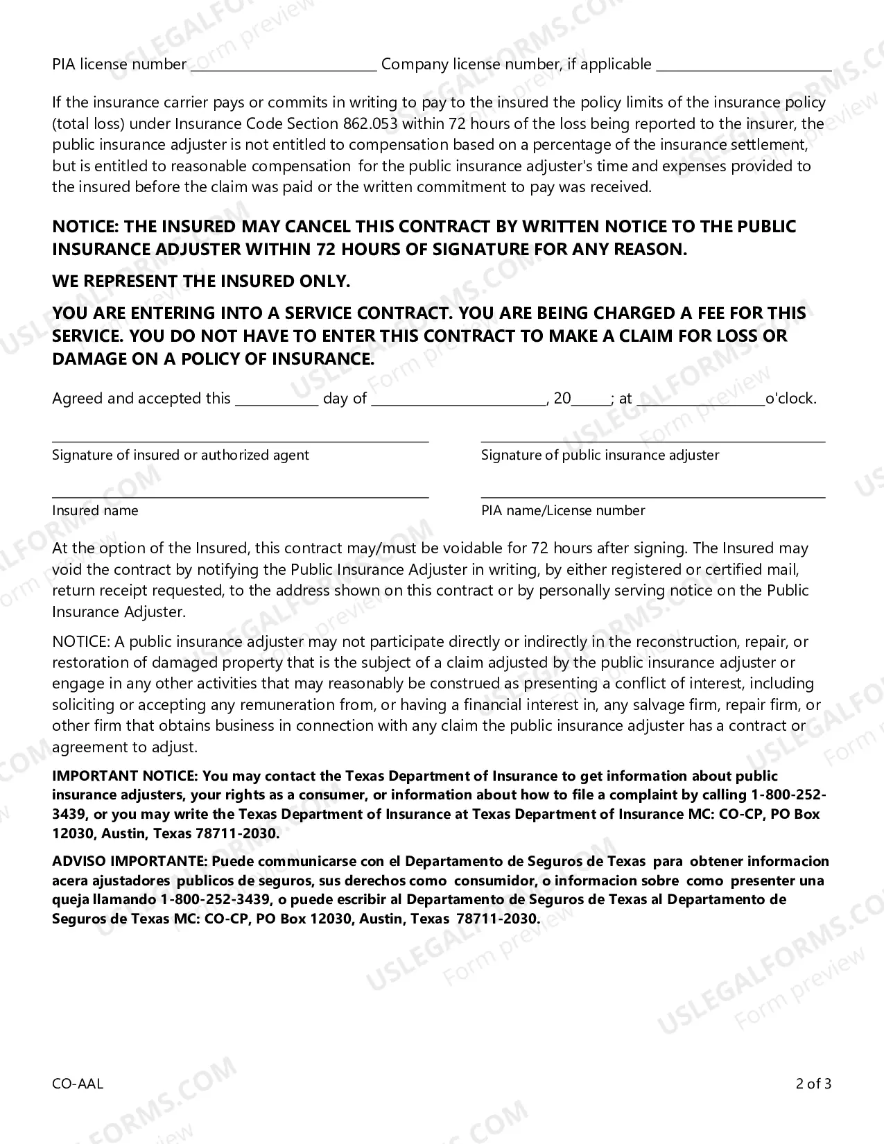 Preview Public Insurance Adjuster Contract