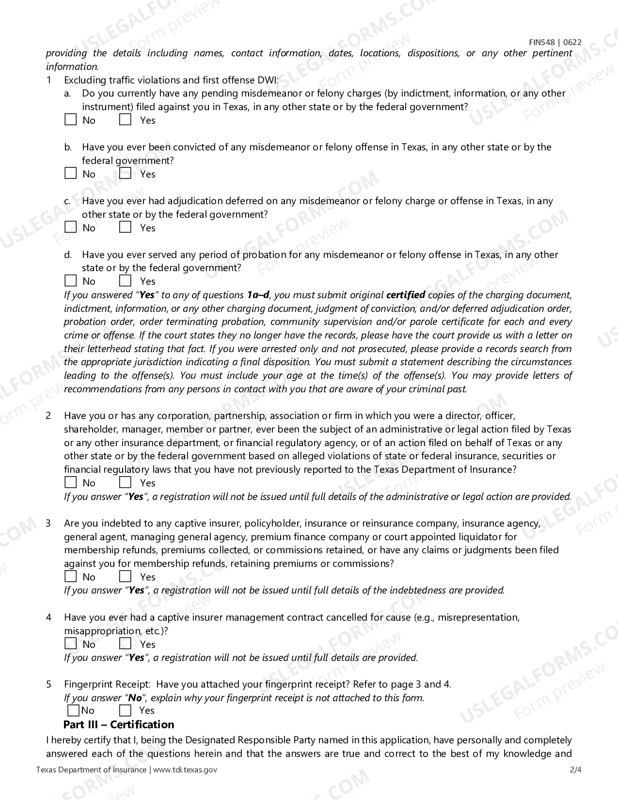 Preview Captive Management Company Biographical Certificate Form