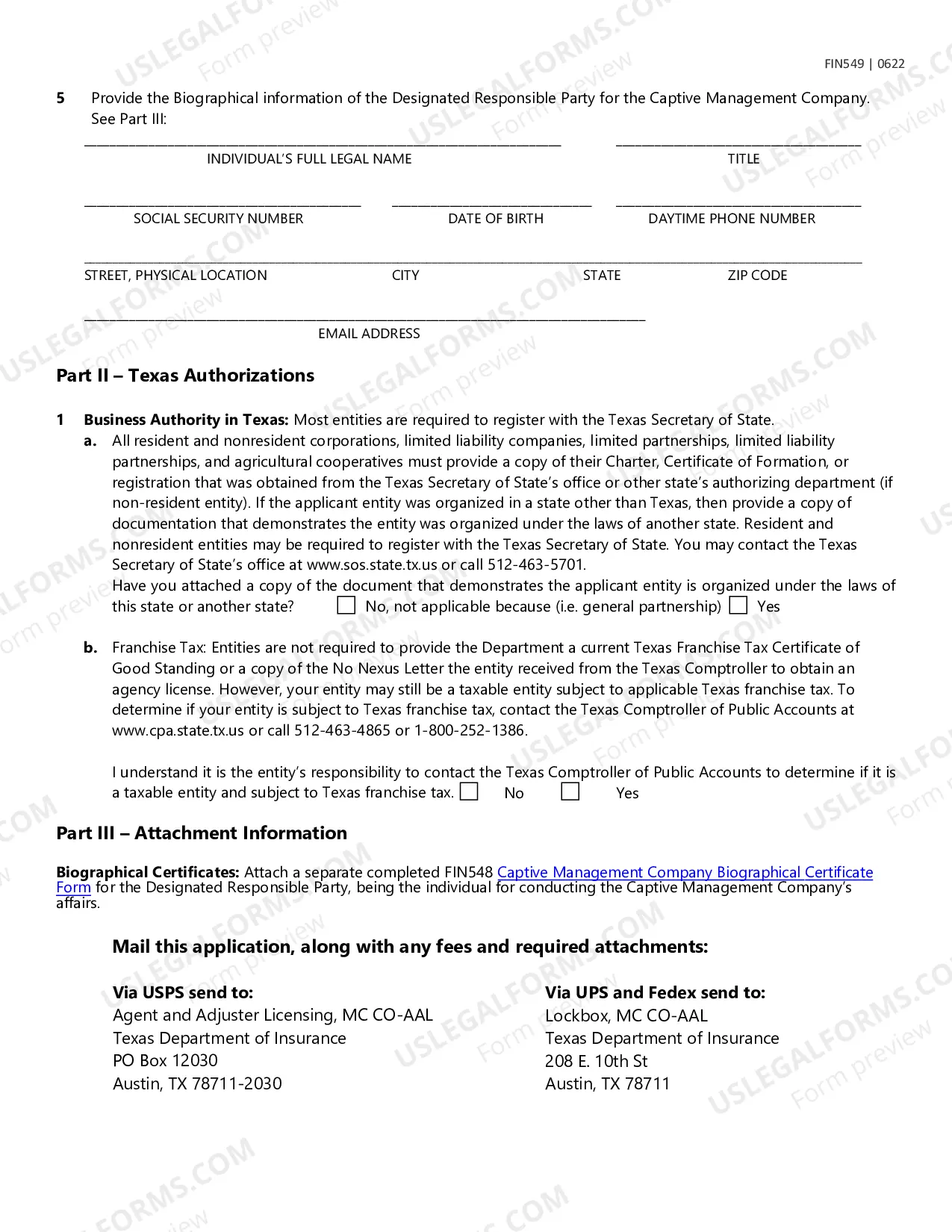Preview Captive Management Company Registration Form