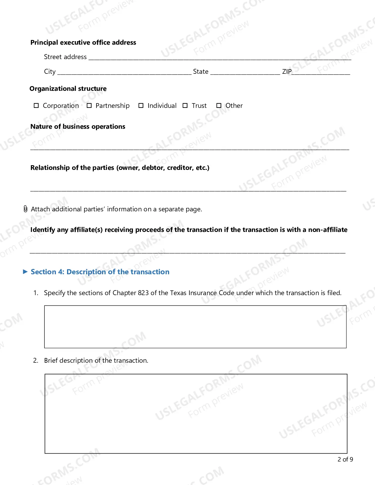 Preview Form D Application Prior Notice of Transaction