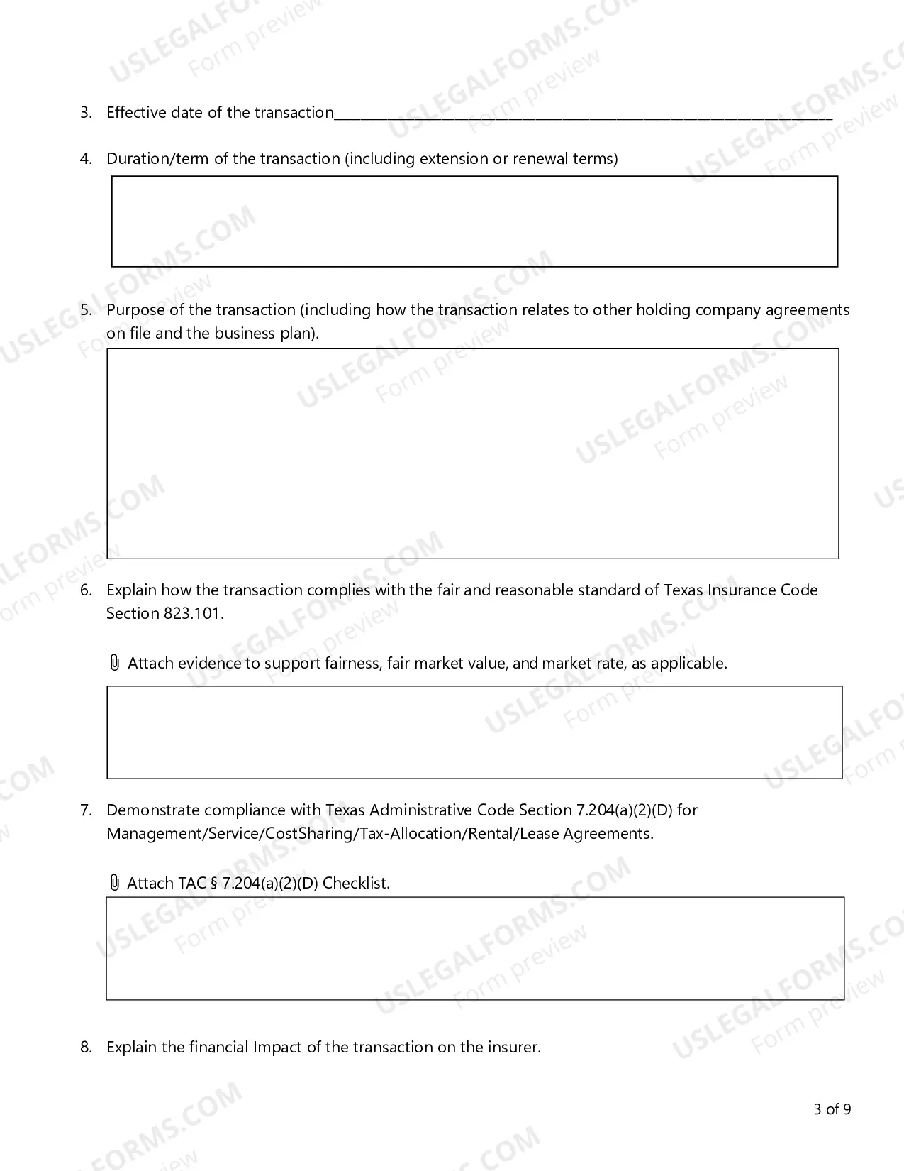 Preview Form D Application Prior Notice of Transaction