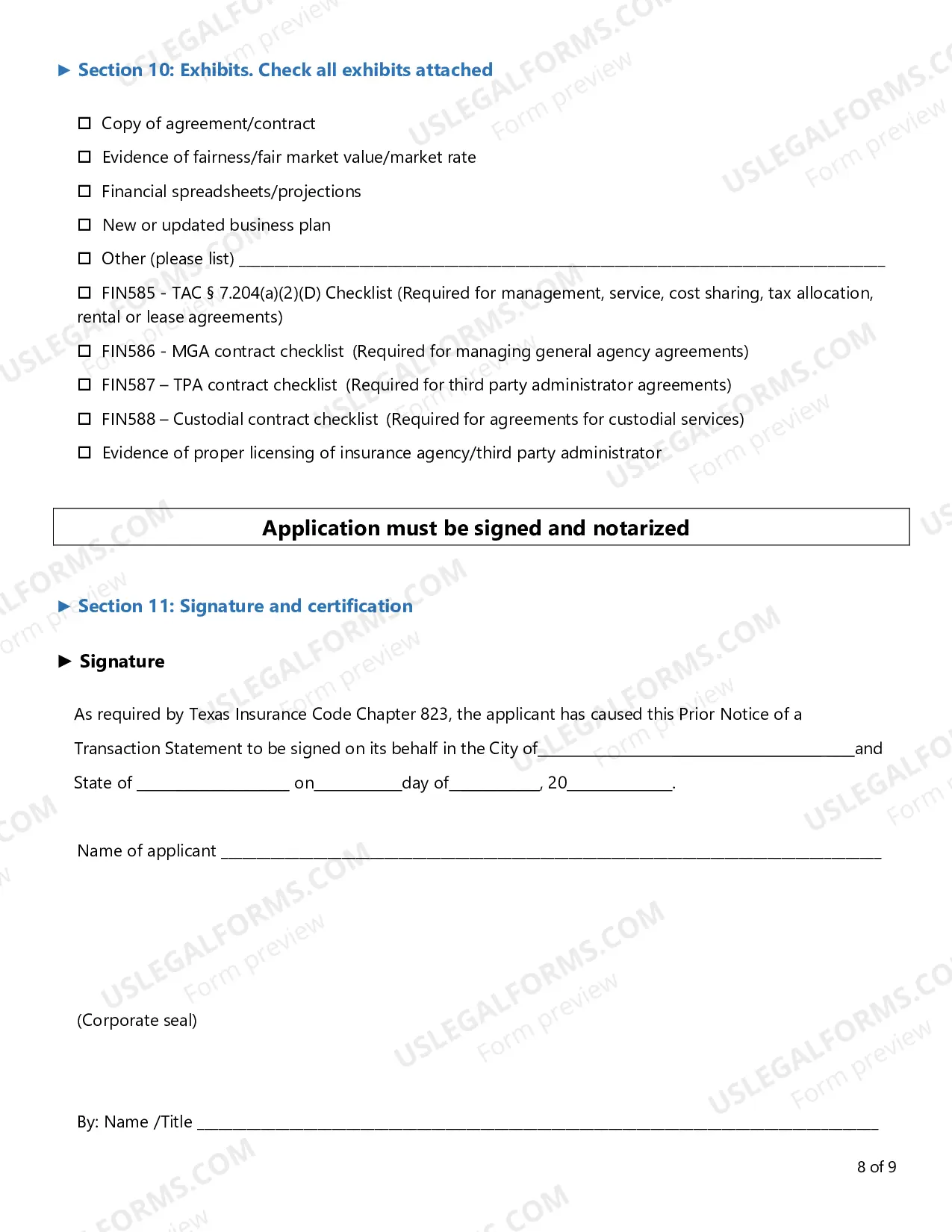 Preview Form D Application Prior Notice of Transaction