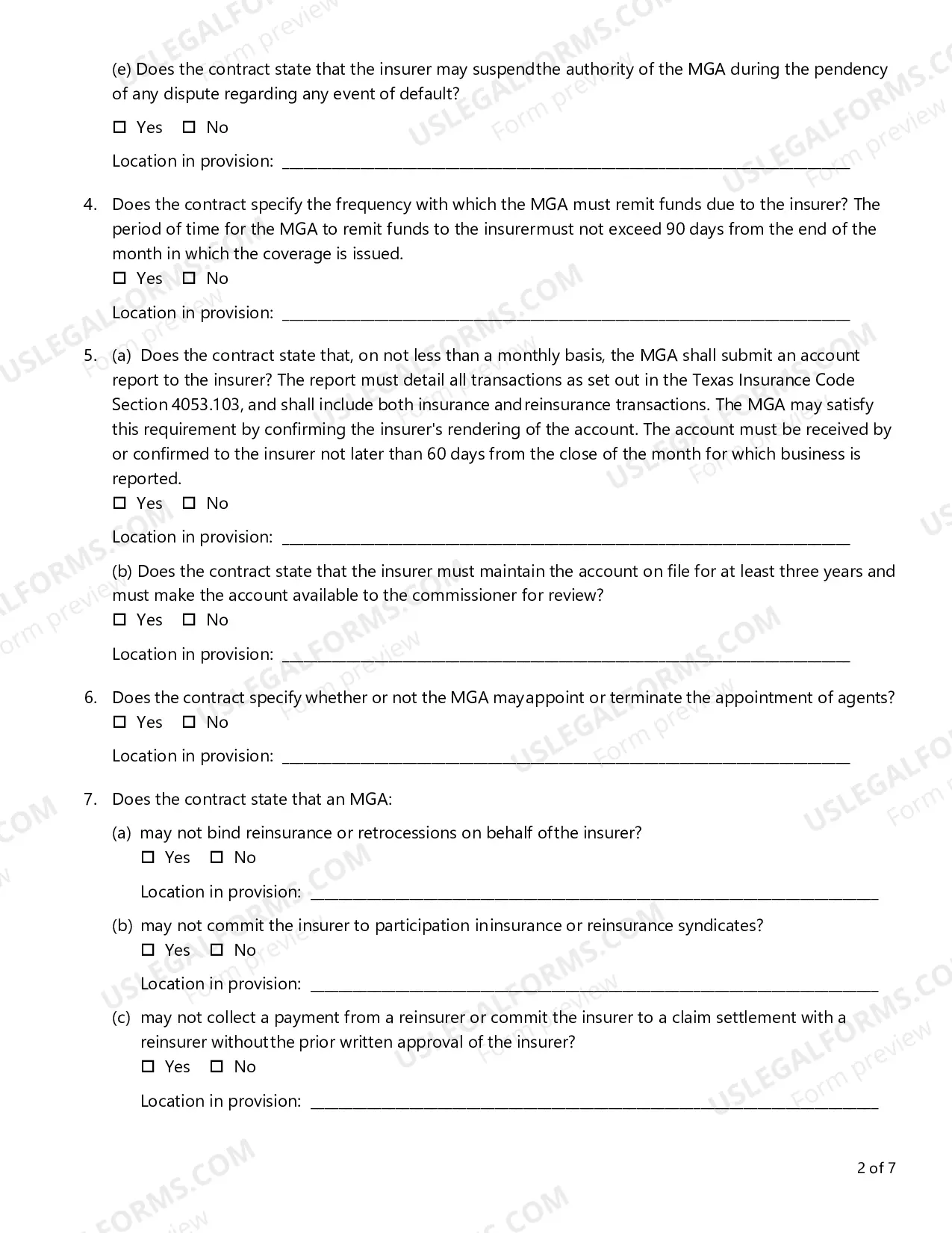 Preview MGA Contract Review Checklist