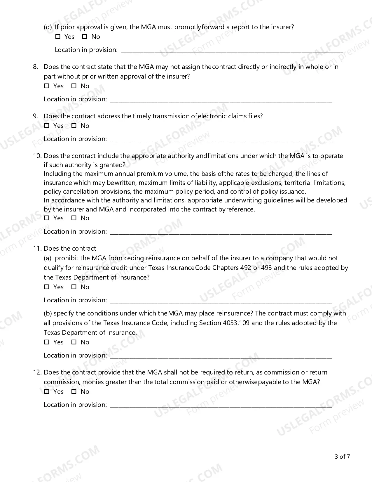 Preview MGA Contract Review Checklist