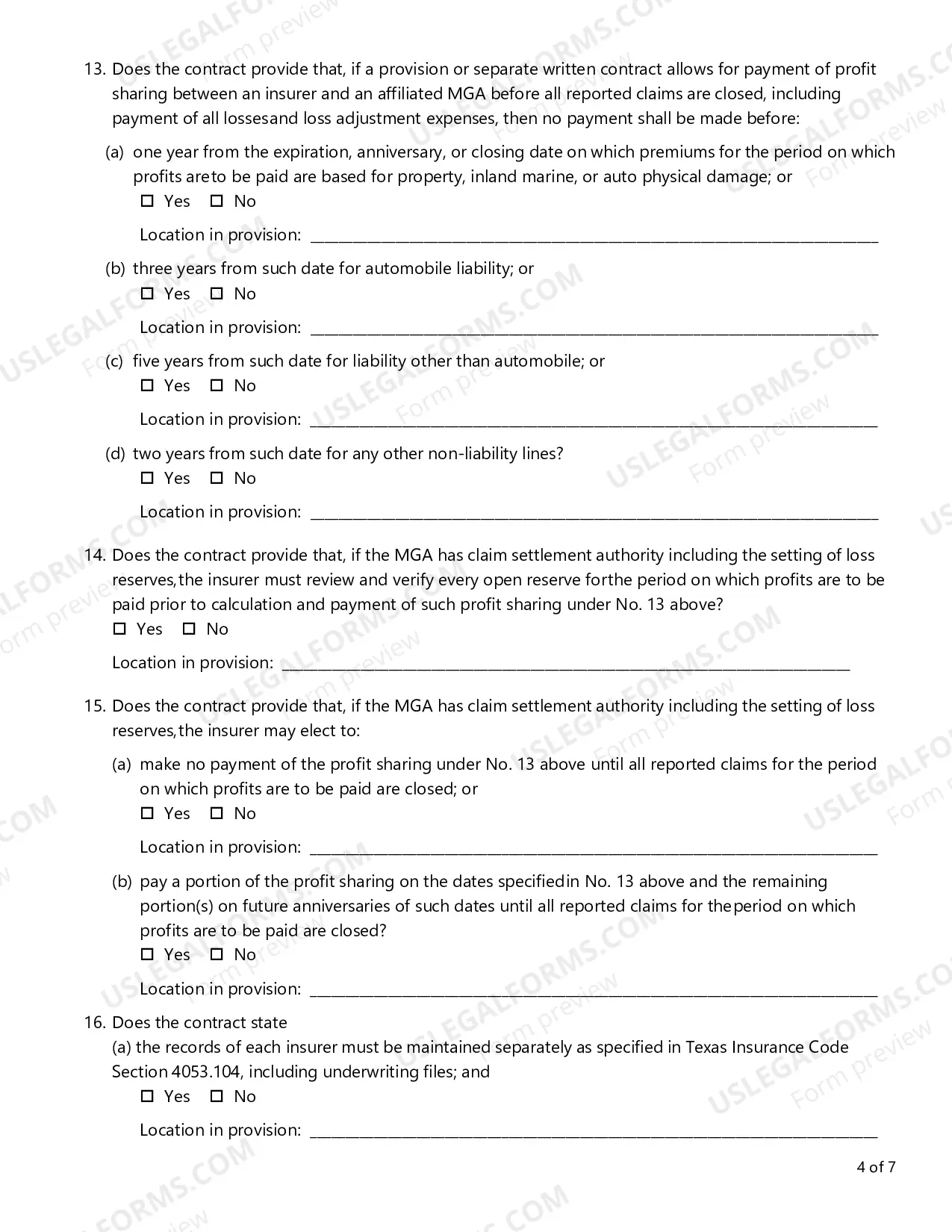 Preview MGA Contract Review Checklist
