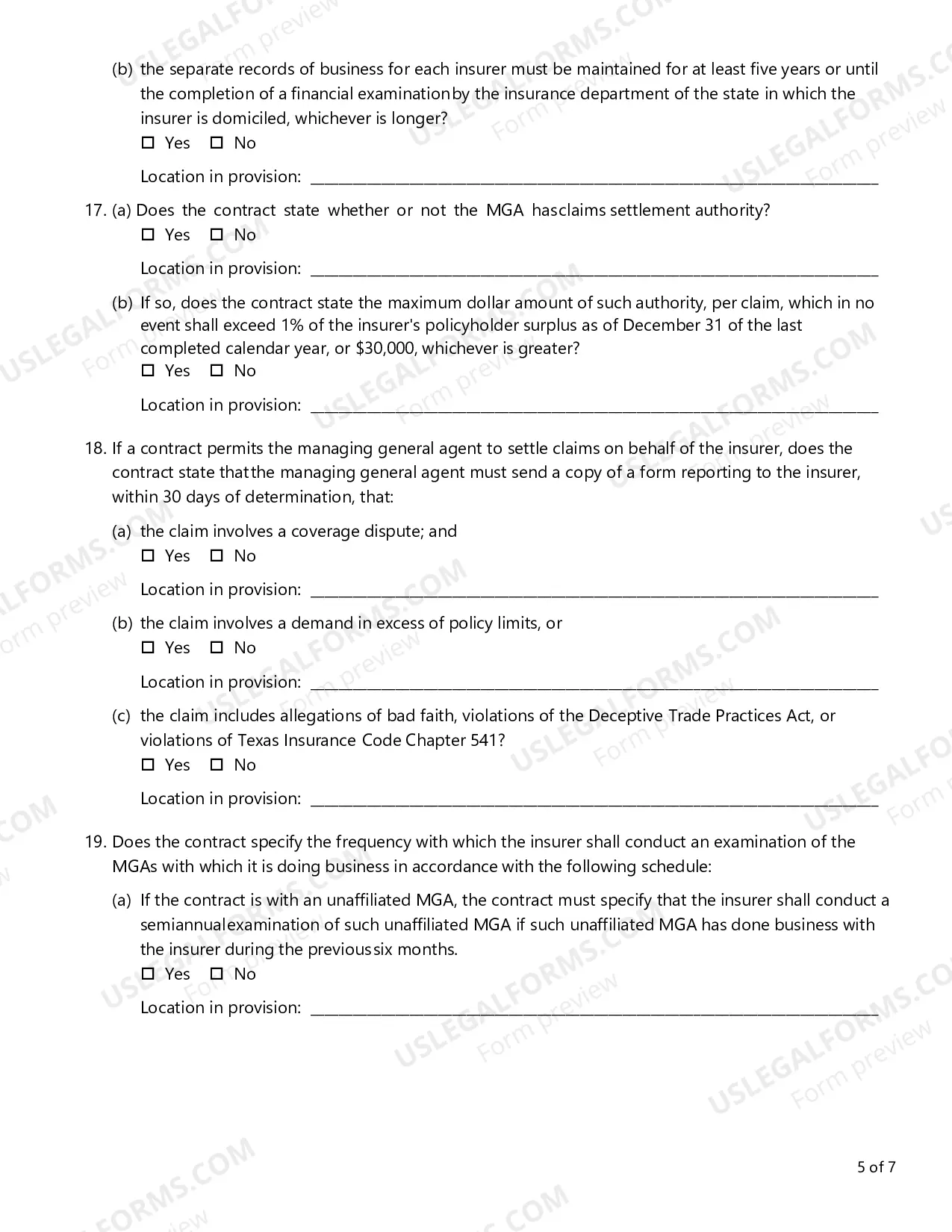 Preview MGA Contract Review Checklist