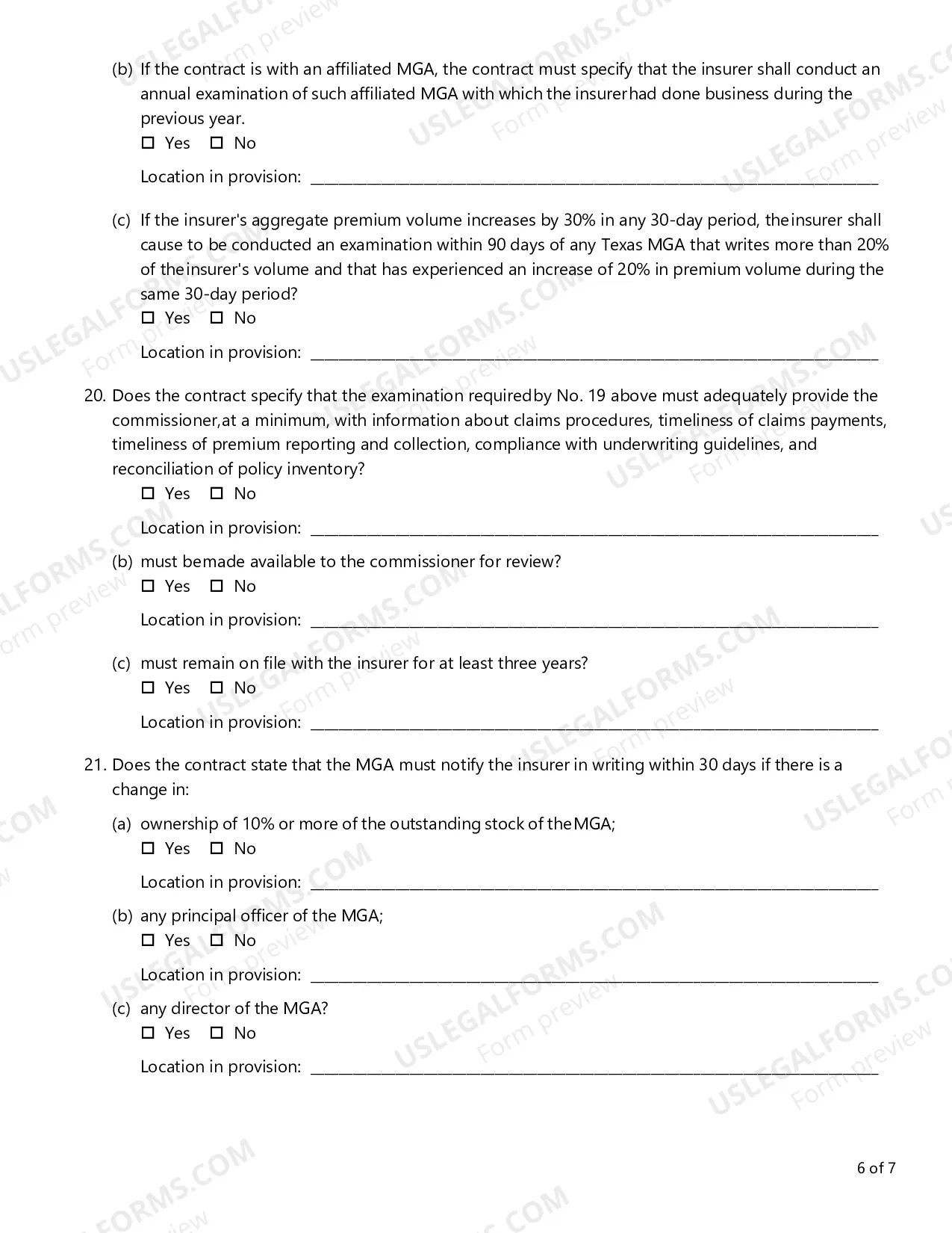 Preview MGA Contract Review Checklist