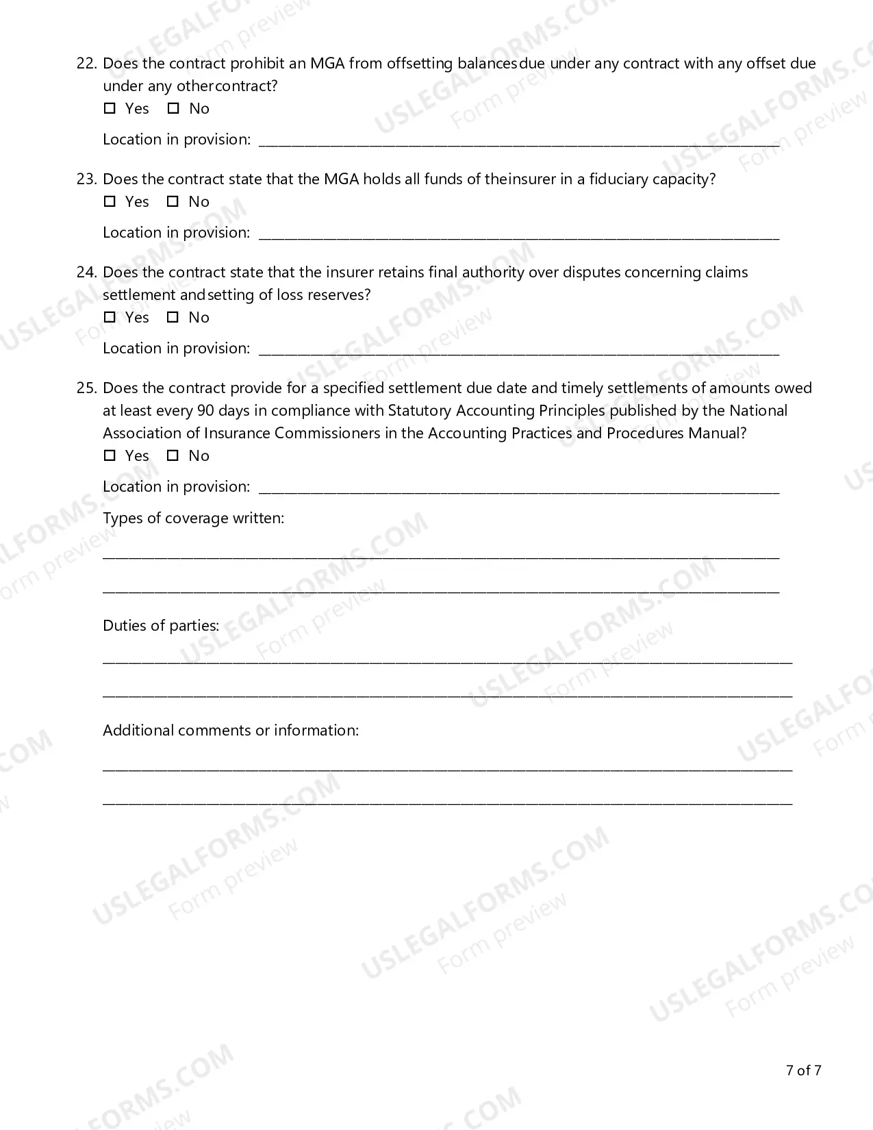 Preview MGA Contract Review Checklist
