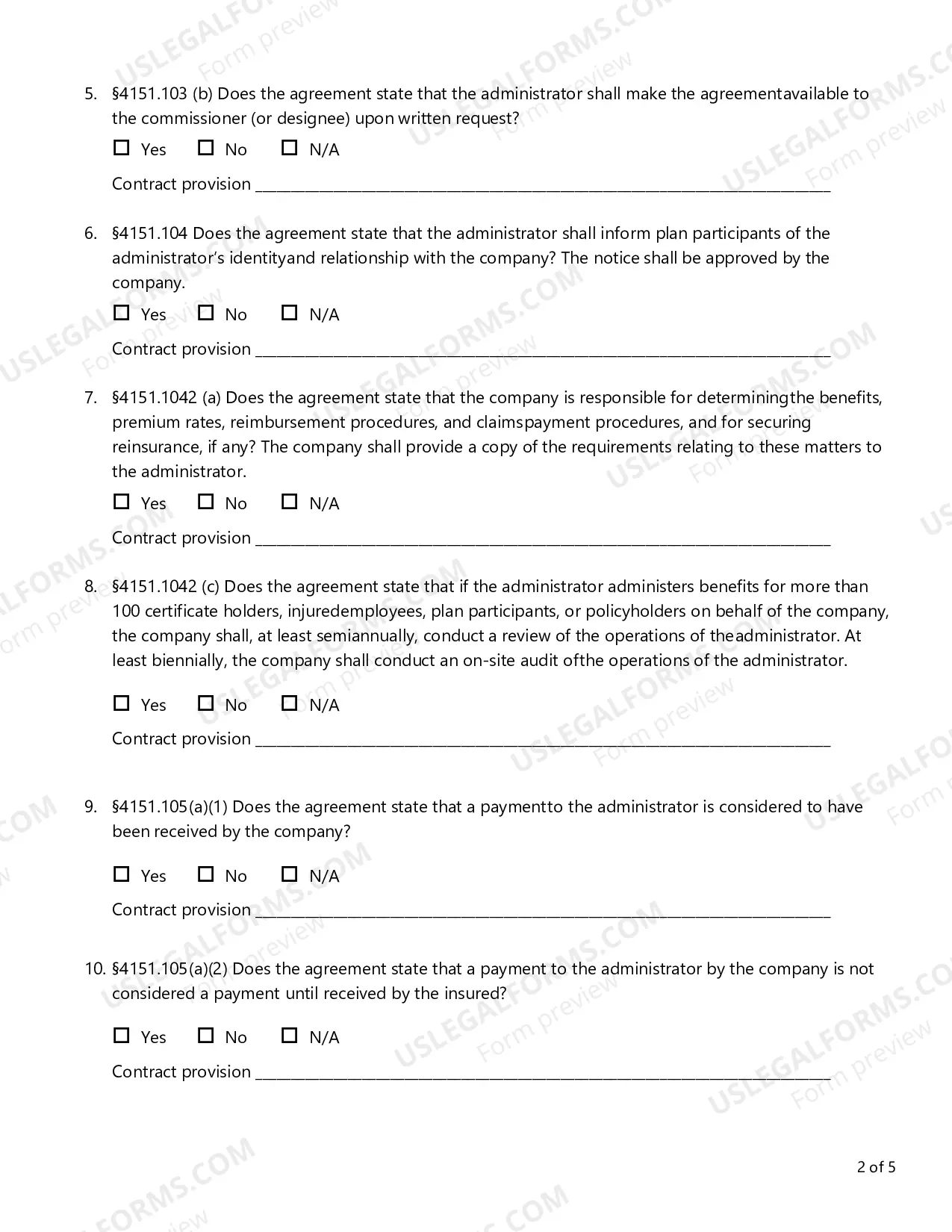 Preview TPA Contract Review Checklist