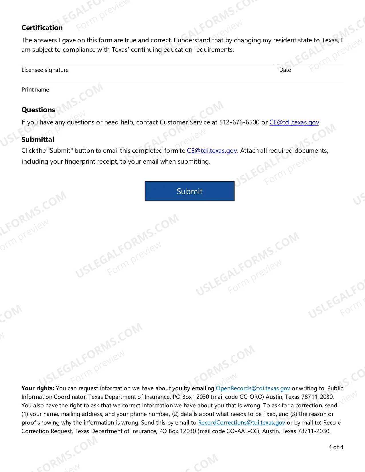 Preview Application for Residency Change to Texas
