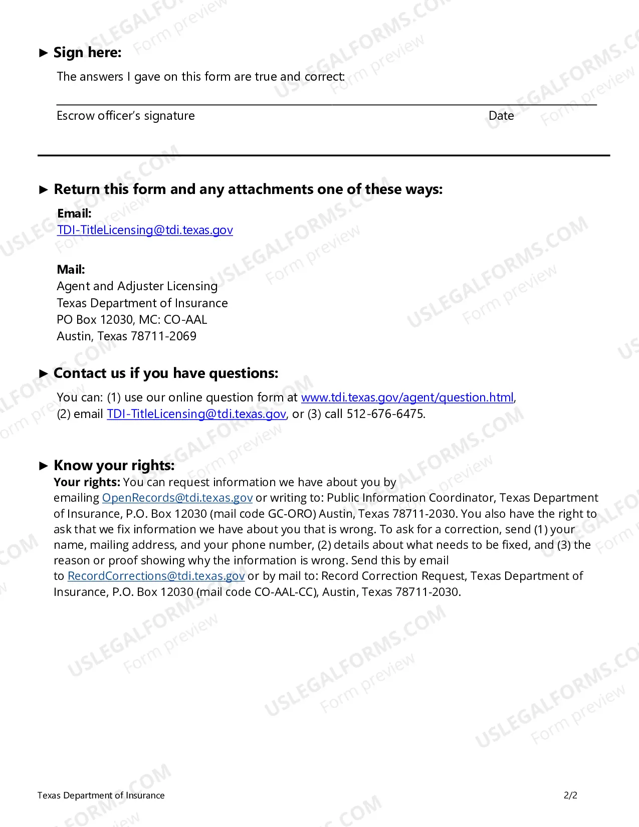 Preview Escrow Officer Name/Address Change Request