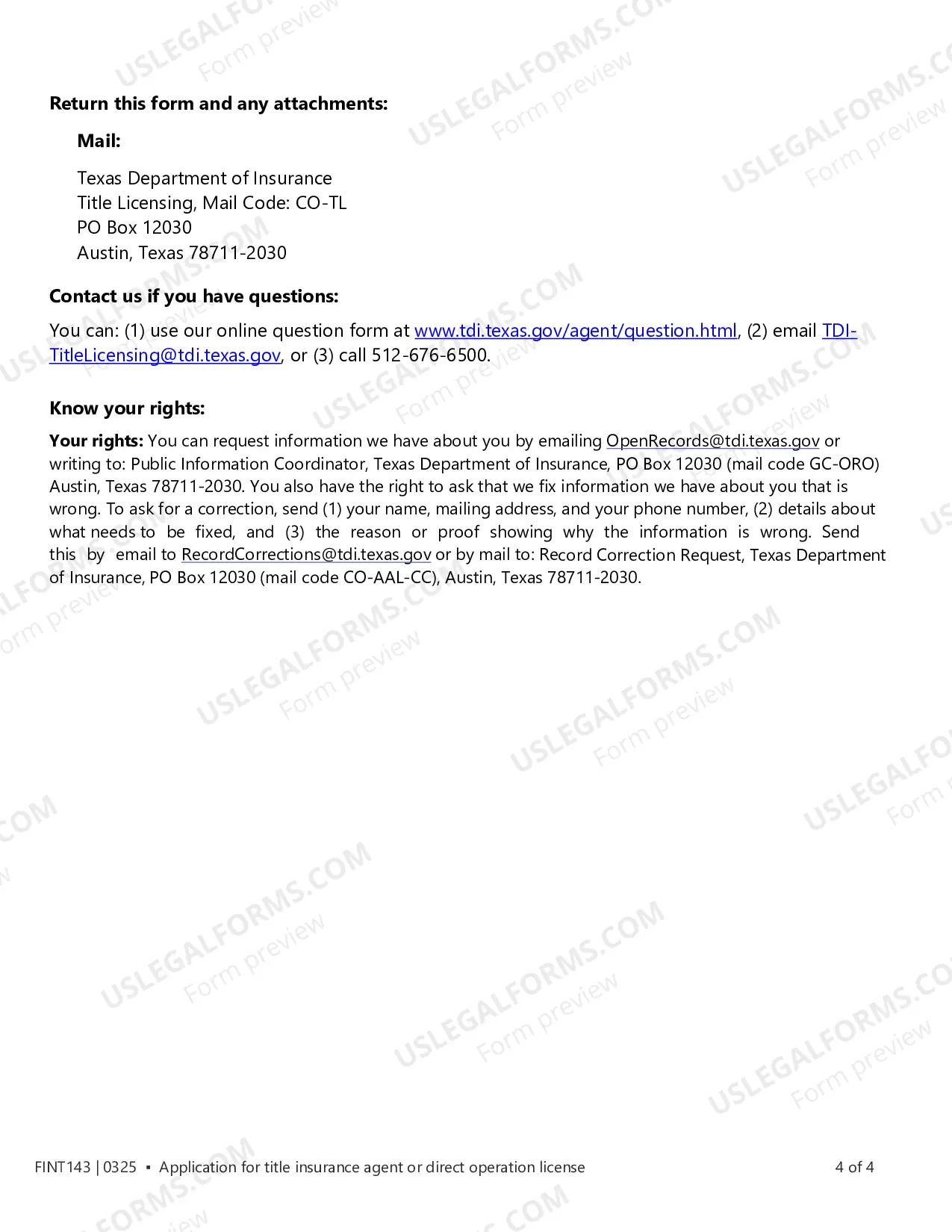 Preview Application for Texas Title Insurance Agent's License (Long Form)