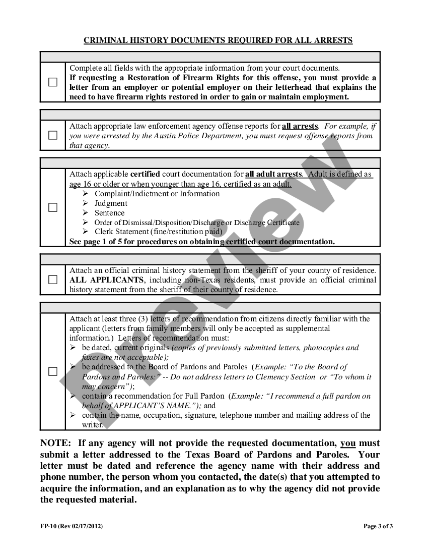Texas Application for Full Pardon US Legal Forms