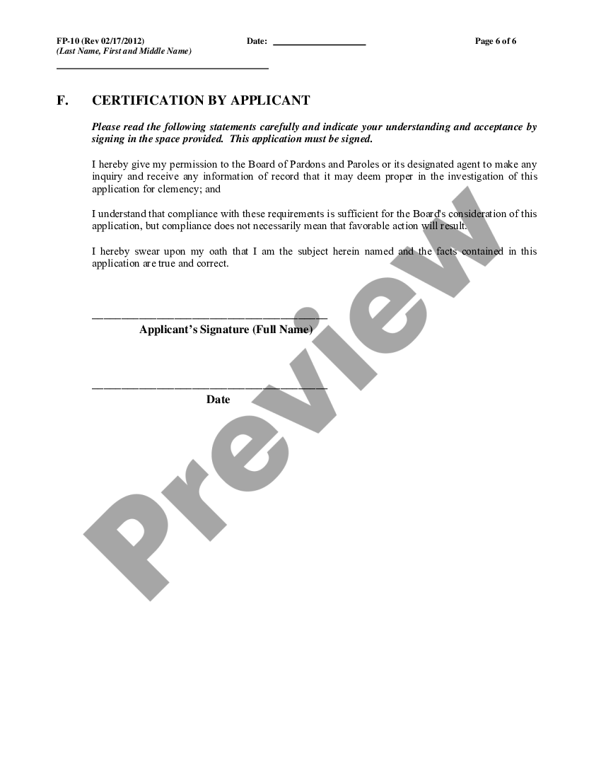 Texas Application for Full Pardon Full Pardon Application Texas US