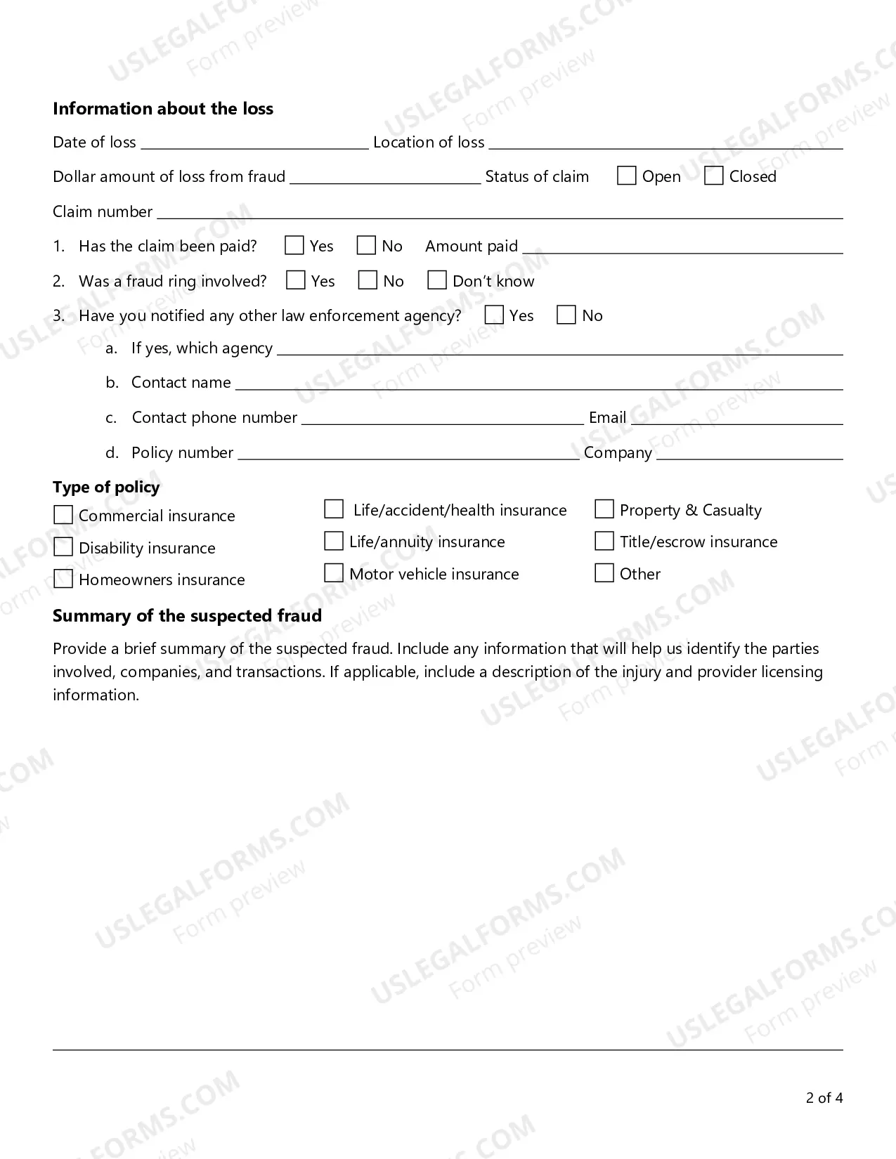 Preview Suspected Insurance Fraud Report (SIU) Form