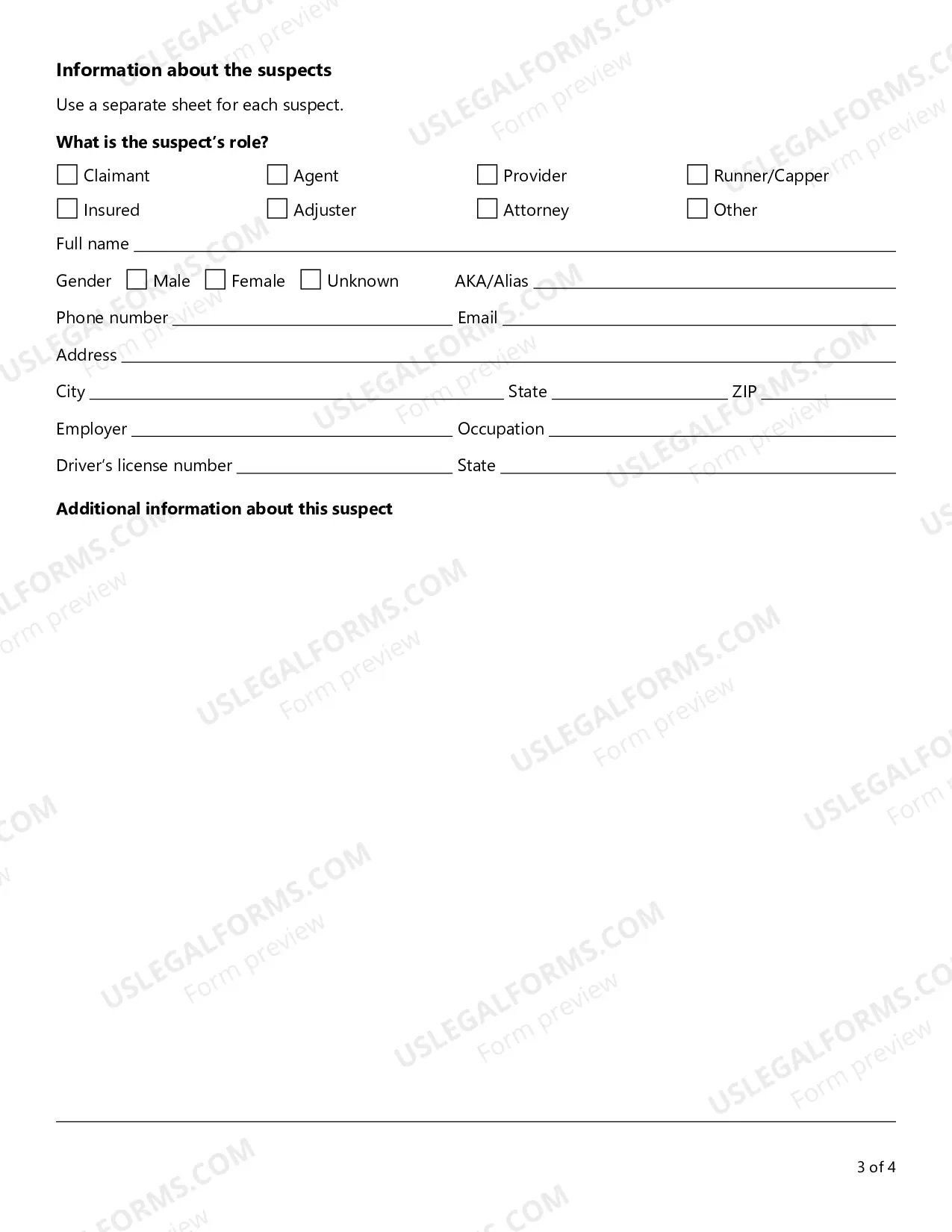 Preview Suspected Insurance Fraud Report (SIU) Form