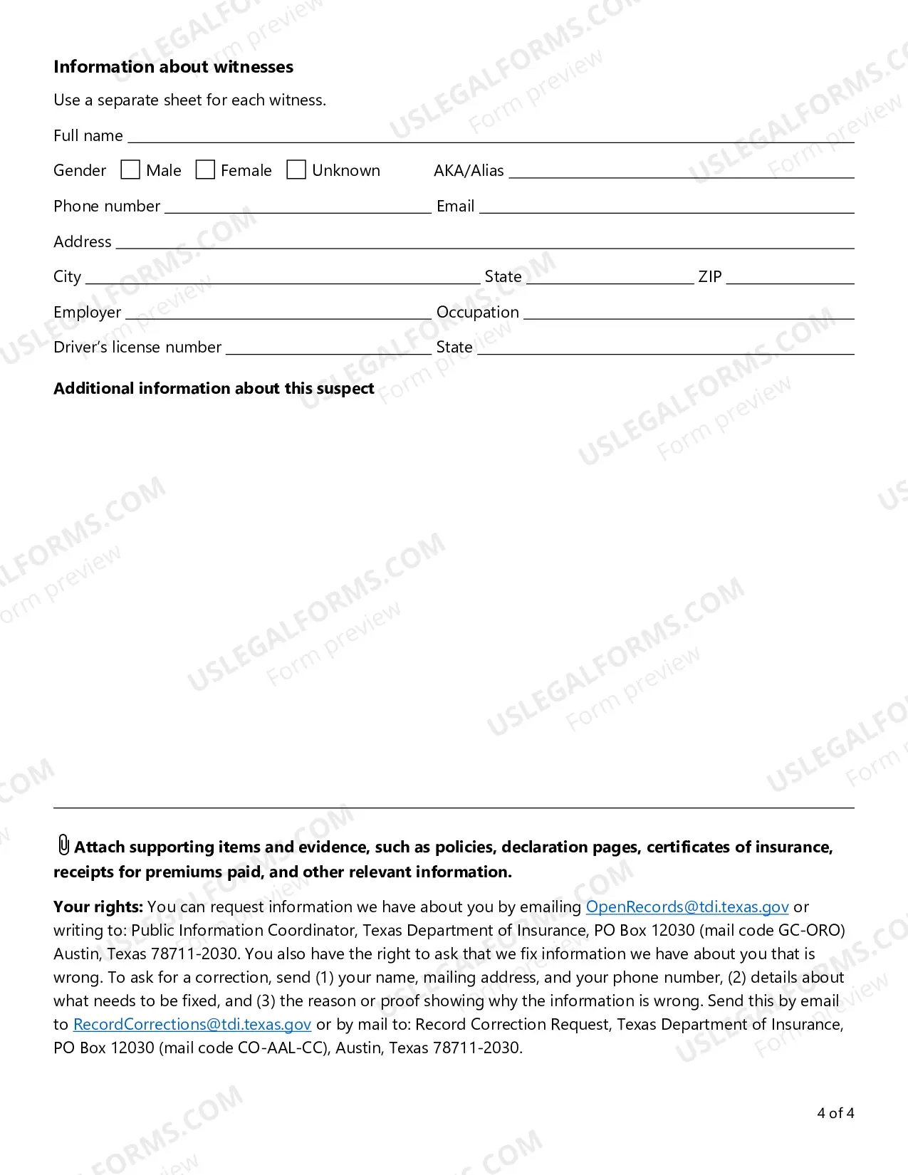 Preview Suspected Insurance Fraud Report (SIU) Form