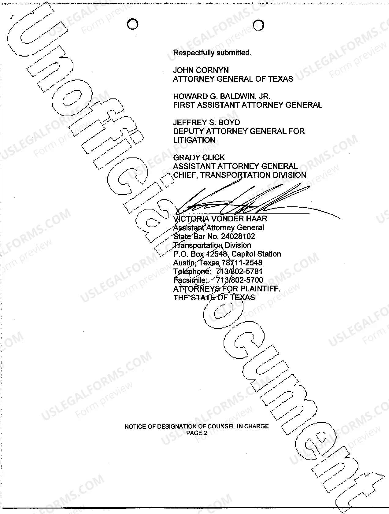 Preview A03 Notice of Designation of Counsel In Charge