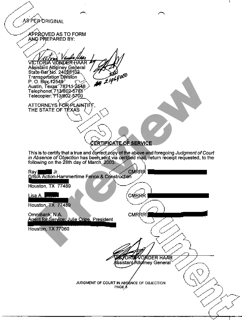 Preview A16 Judgment of Court In Absence of Objection