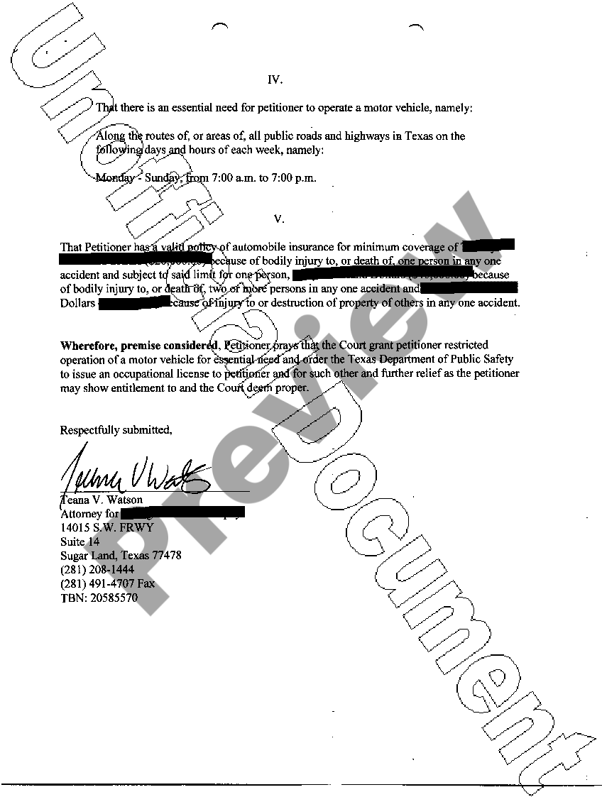 Texas Petition For Occupational License Petition For Occupational