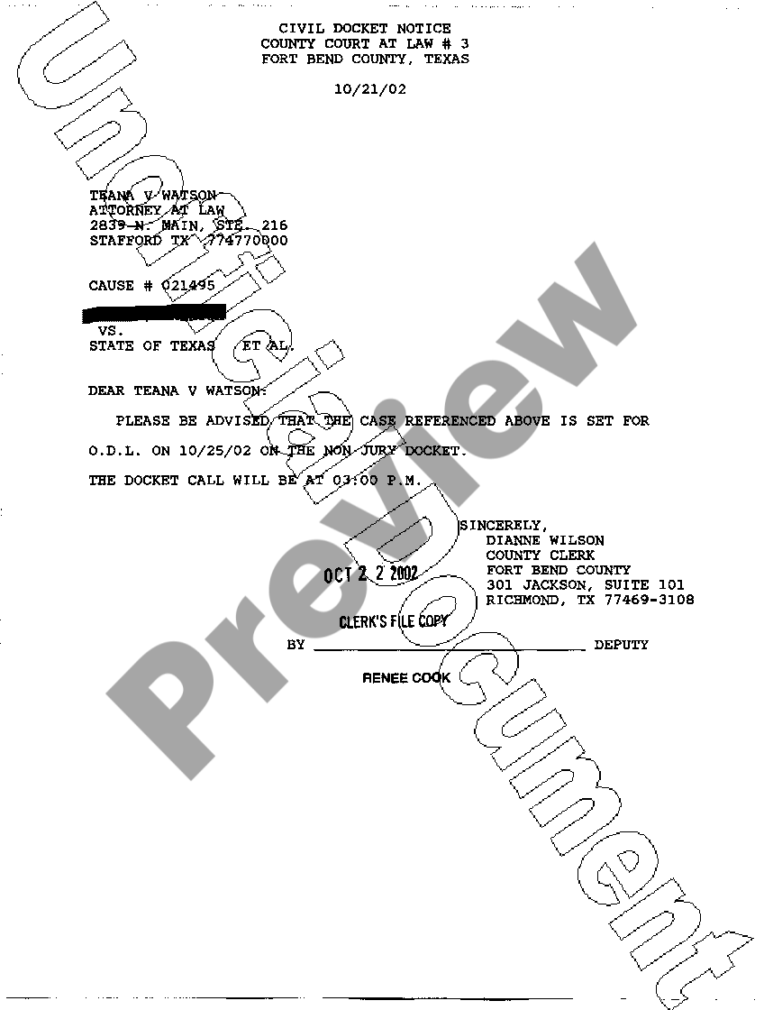 Round Rock Texas Civil Docket Notice Letters US Legal Forms
