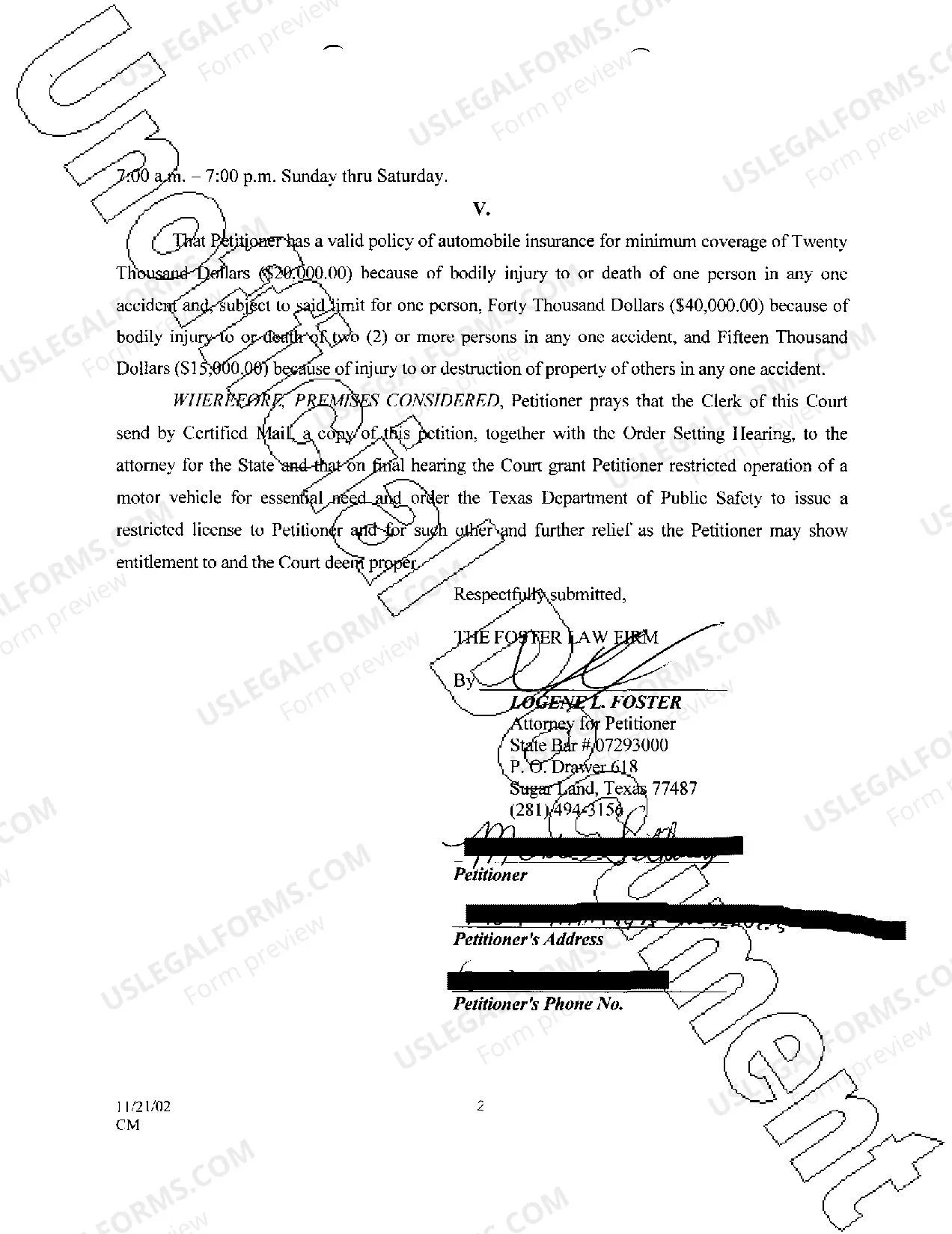 Preview A05 Petition For Restricted License