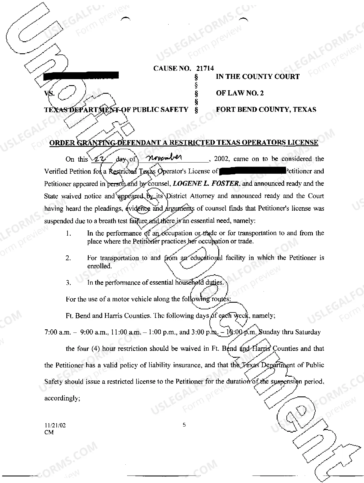 Preview A05 Petition For Restricted License