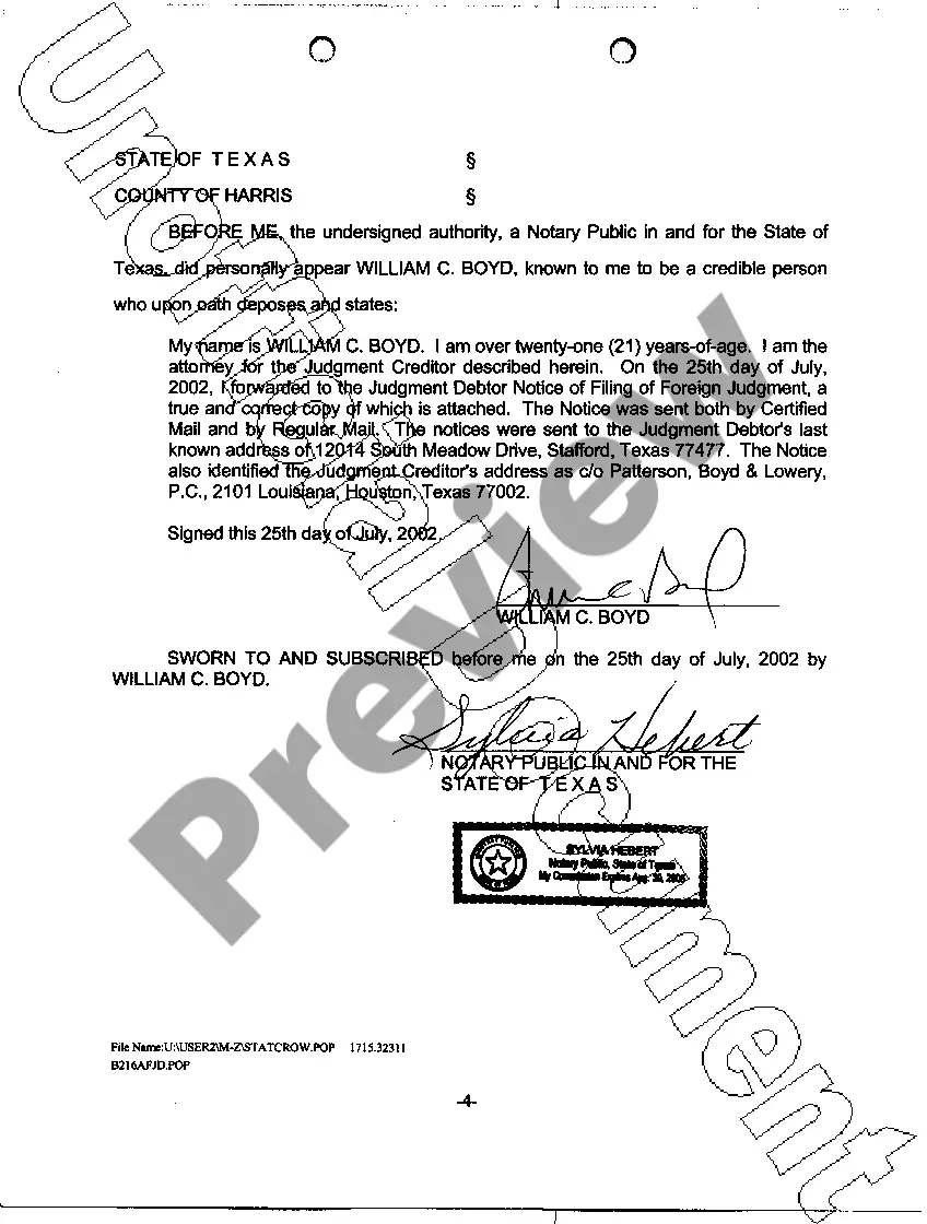 Preview A01 Notice of Filing of Foreign Judgment