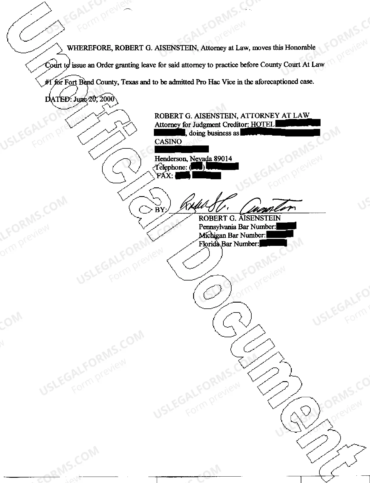 Preview A03 Motion for Admission Pro hac vice