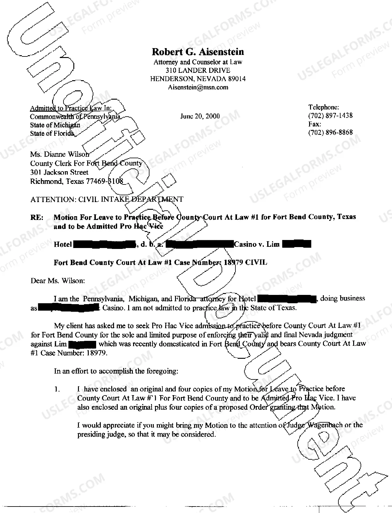 Preview A03 Motion for Admission Pro hac vice