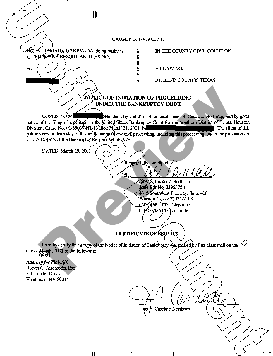 Austin Texas Notice Of Bankruptcy Us Legal Forms 8195