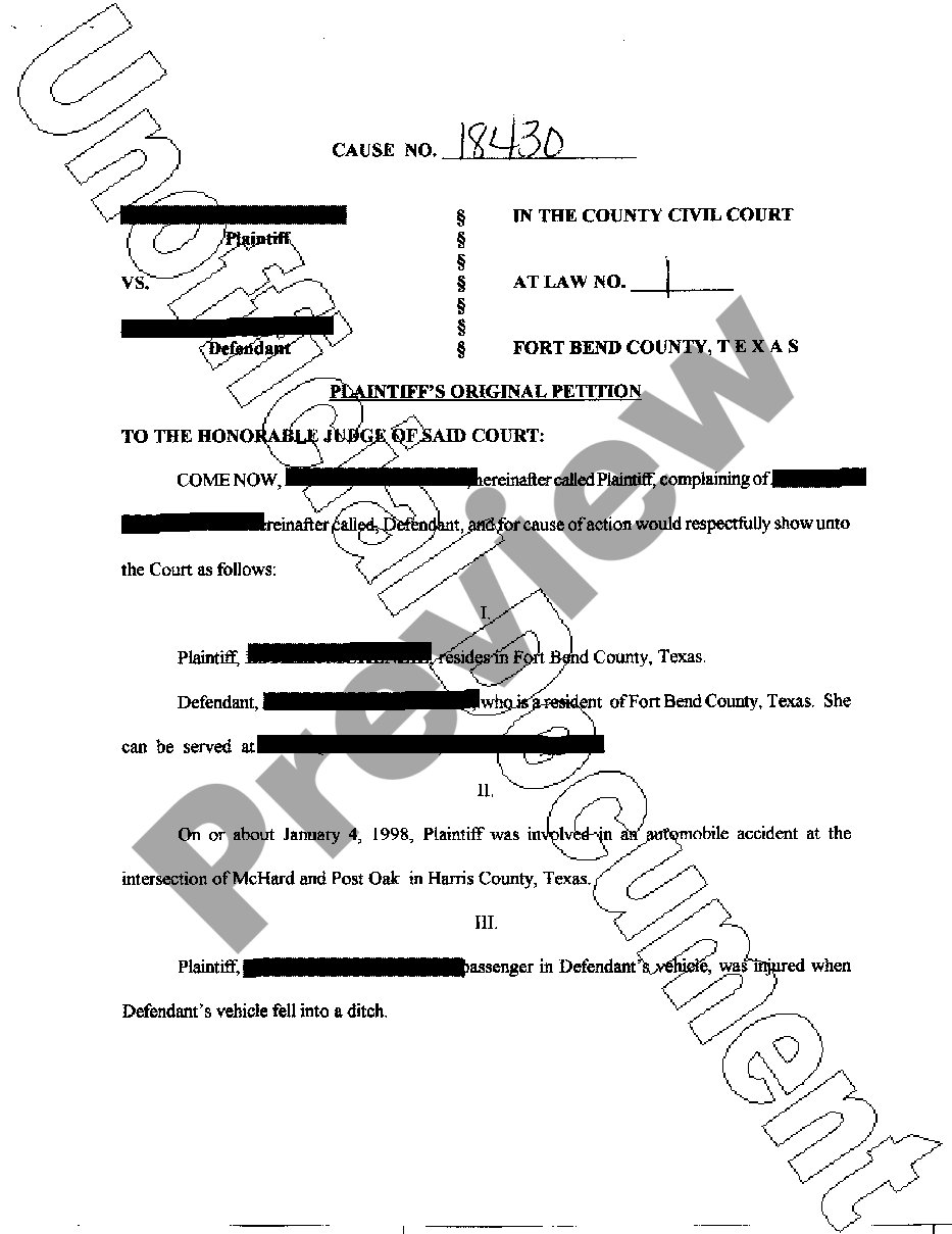 Texas Law Prayer Form In Plaintiffs Original Petition For Partition ...