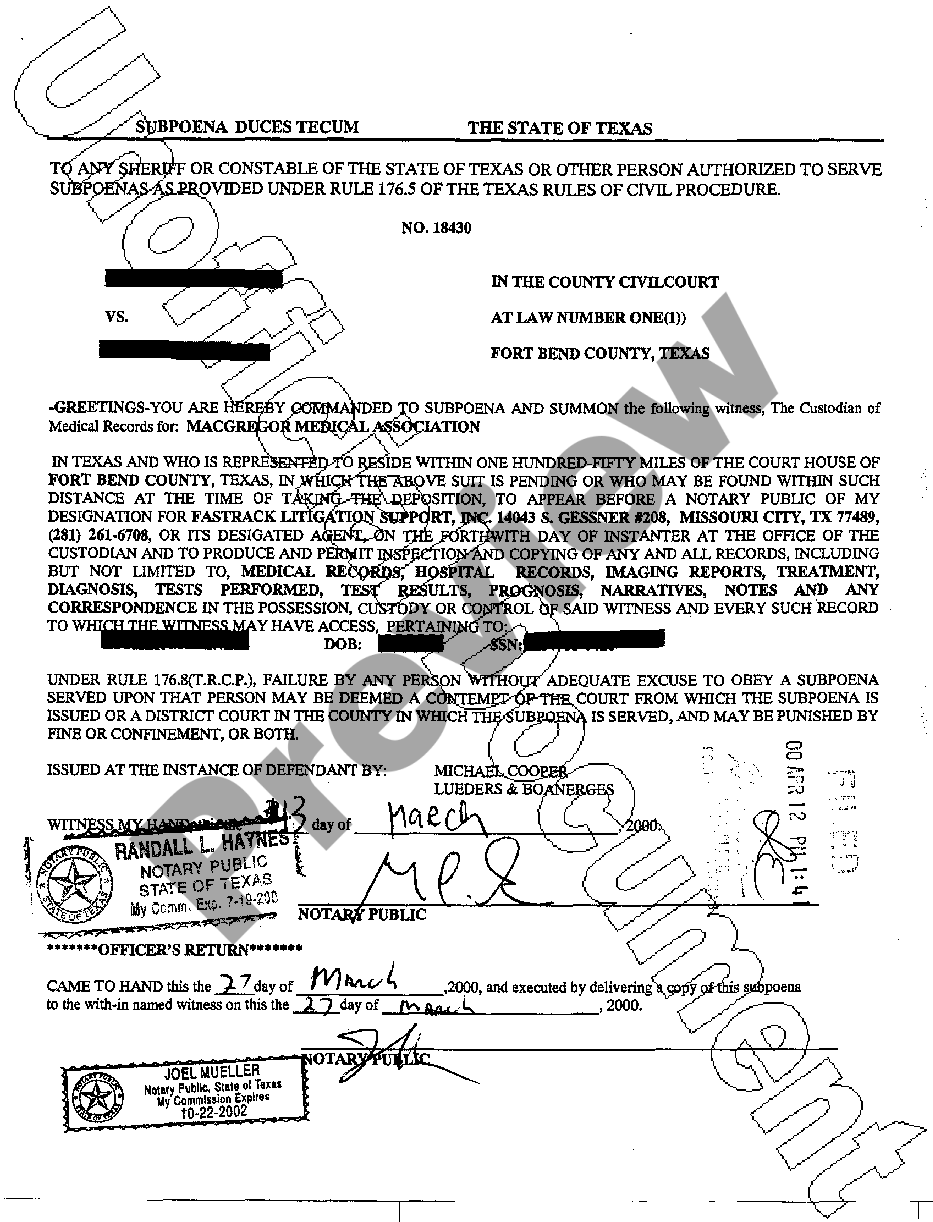 Texas Subpoena | US Legal Forms