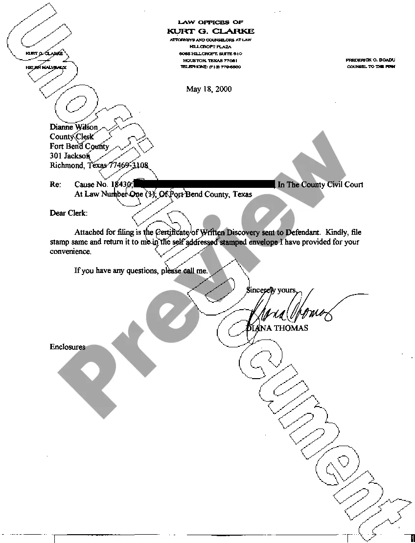 Preview A18 Certificate of Written Discovery